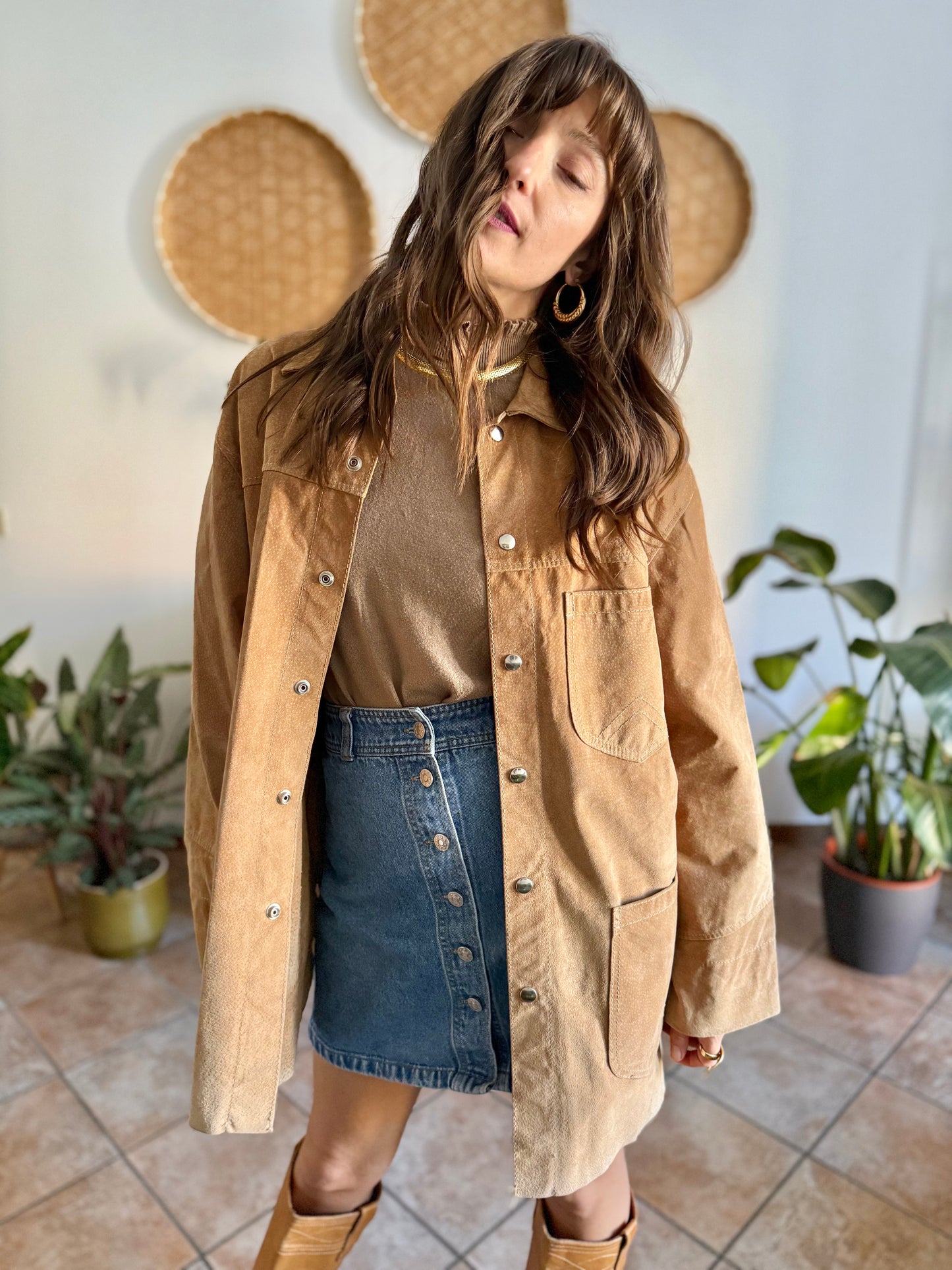1970's vintage oversize tan leather shirt