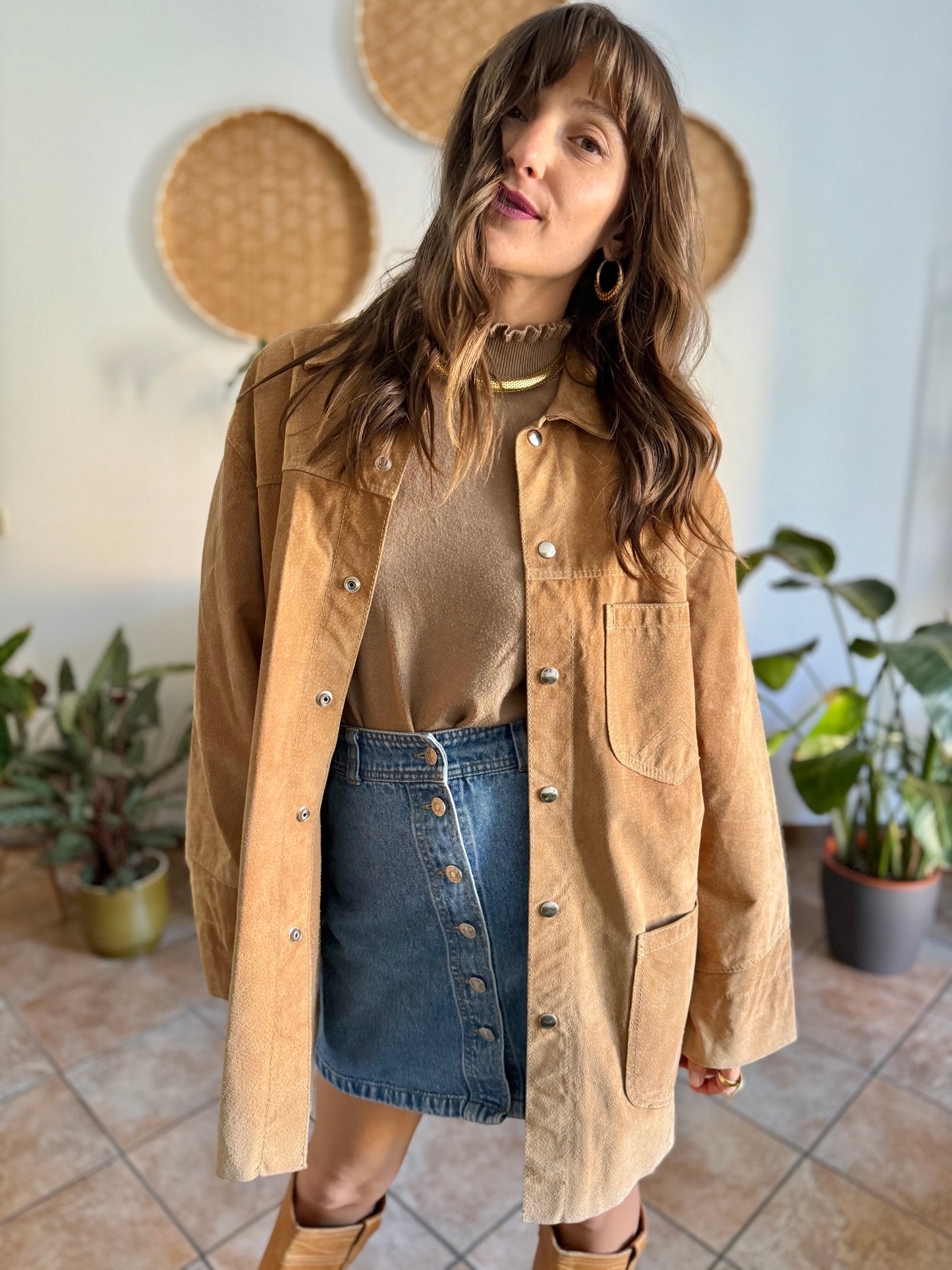 1970's vintage oversize tan leather shirt