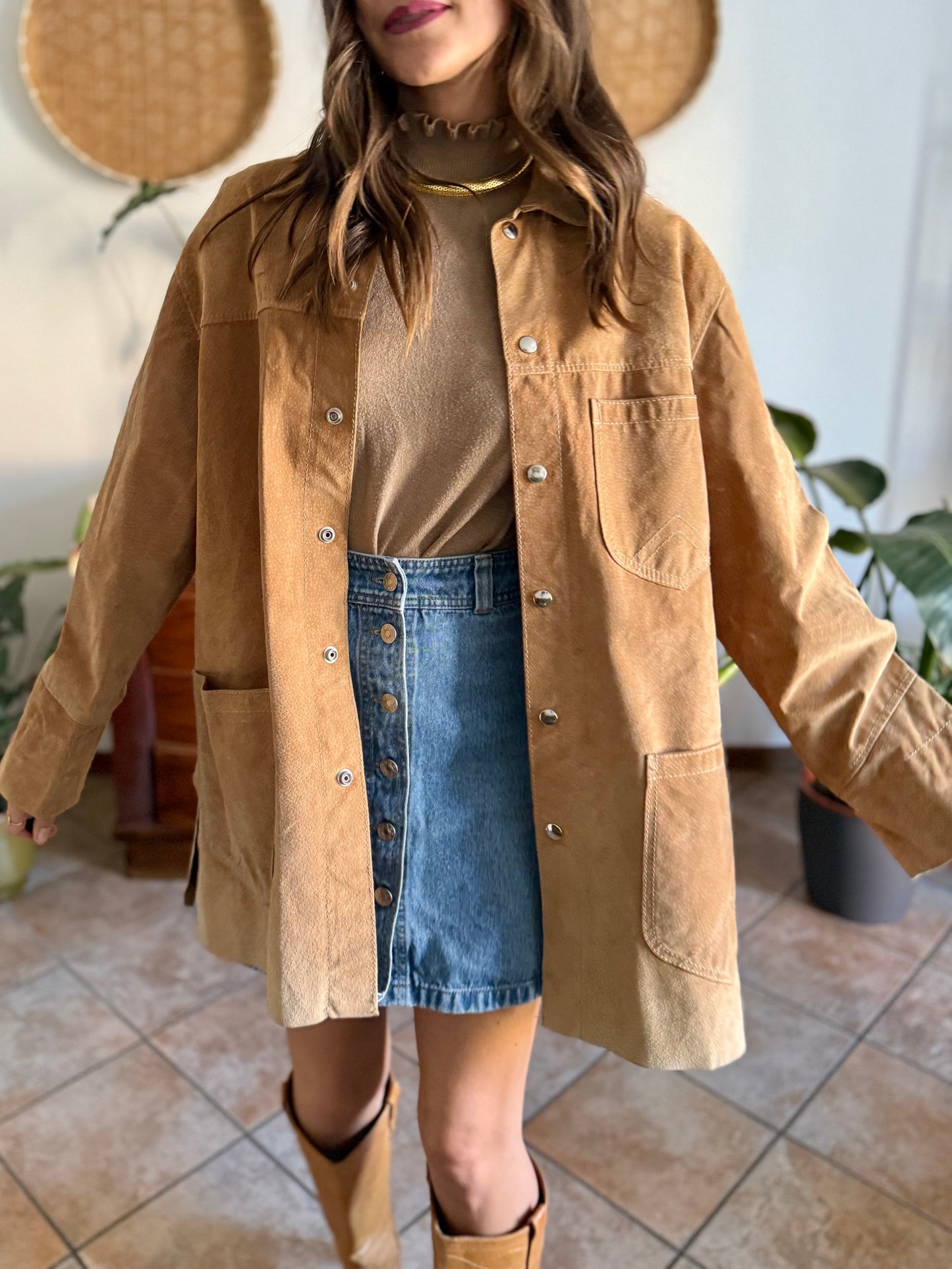 1970's vintage oversize tan leather shirt