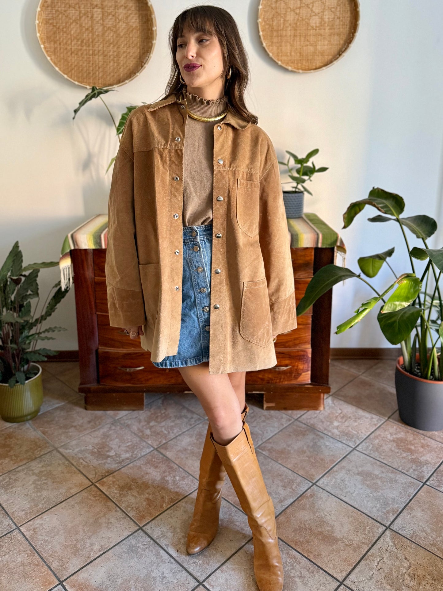 1970's vintage oversize tan leather shirt