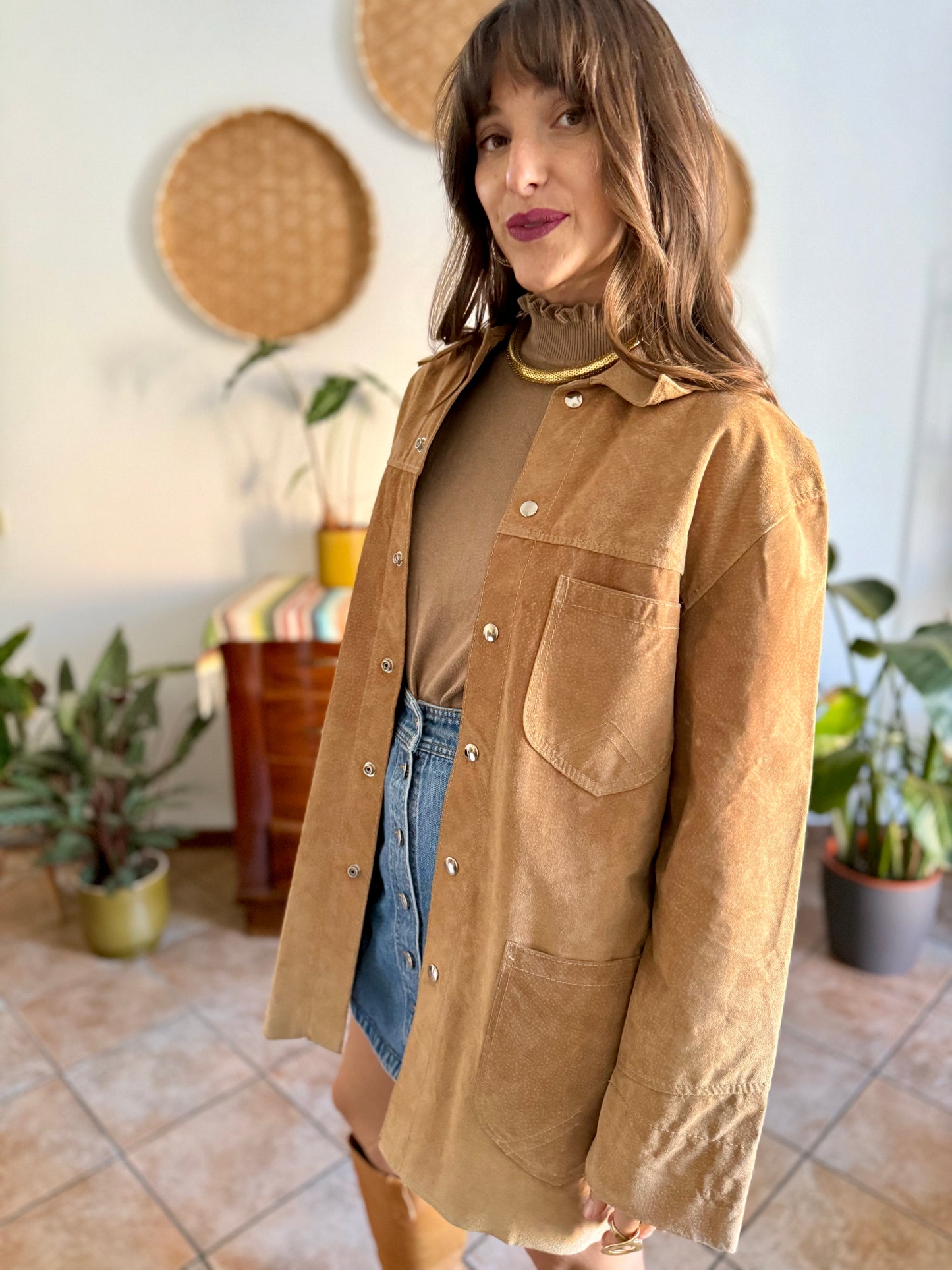 1970's vintage oversize tan leather shirt
