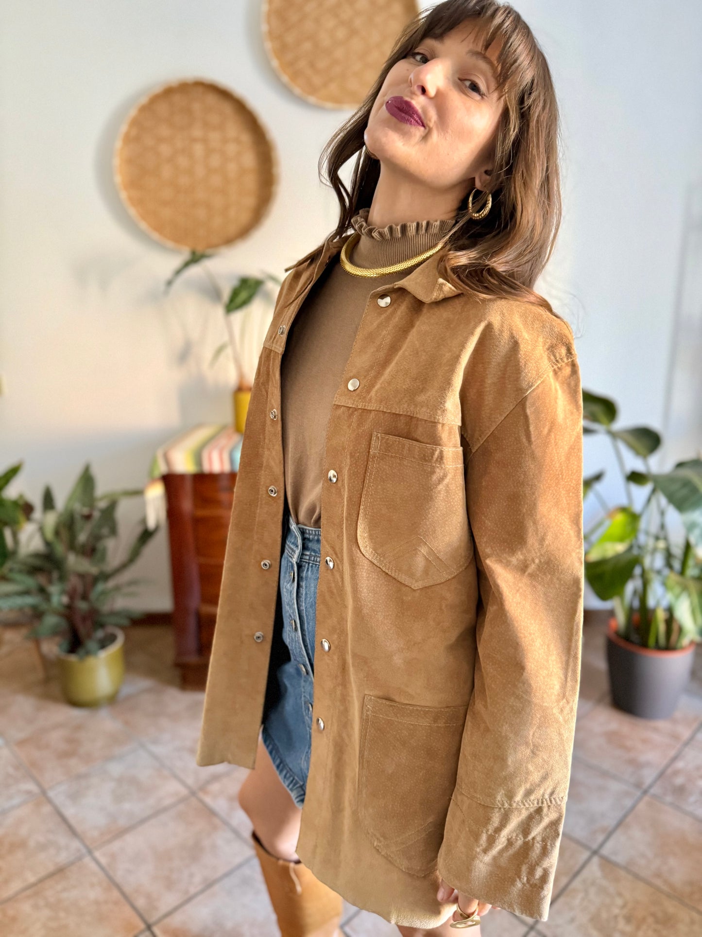 1970's vintage oversize tan leather shirt