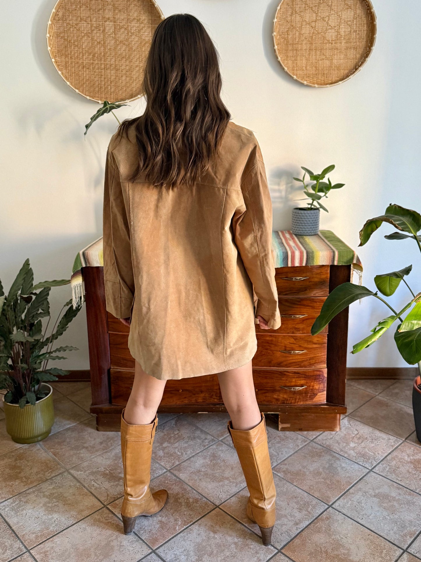 1970's vintage oversize tan leather shirt