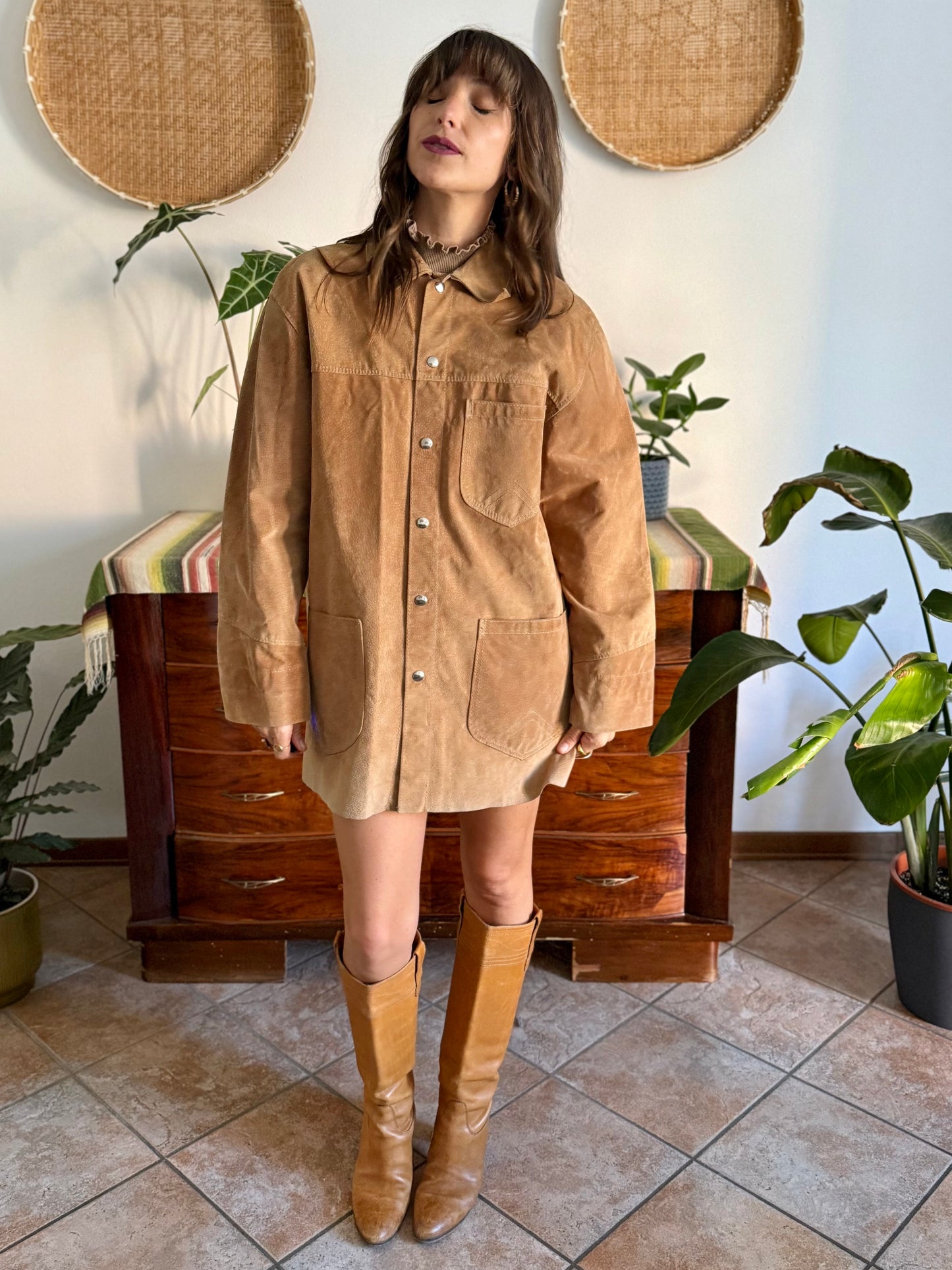 1970's vintage oversize tan leather shirt