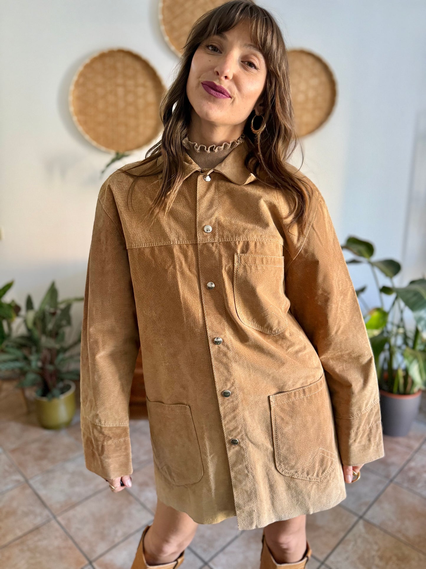 1970's vintage oversize tan leather shirt