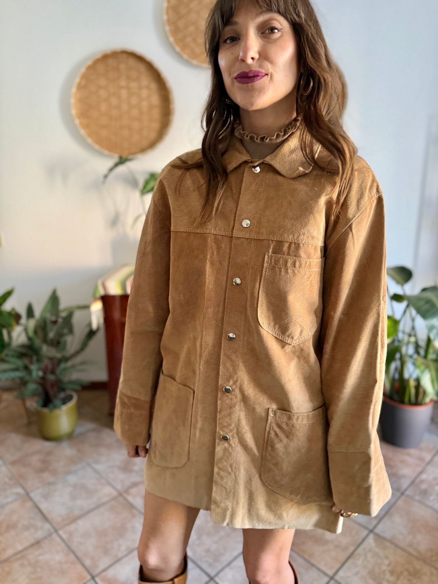 1970's vintage oversize tan leather shirt
