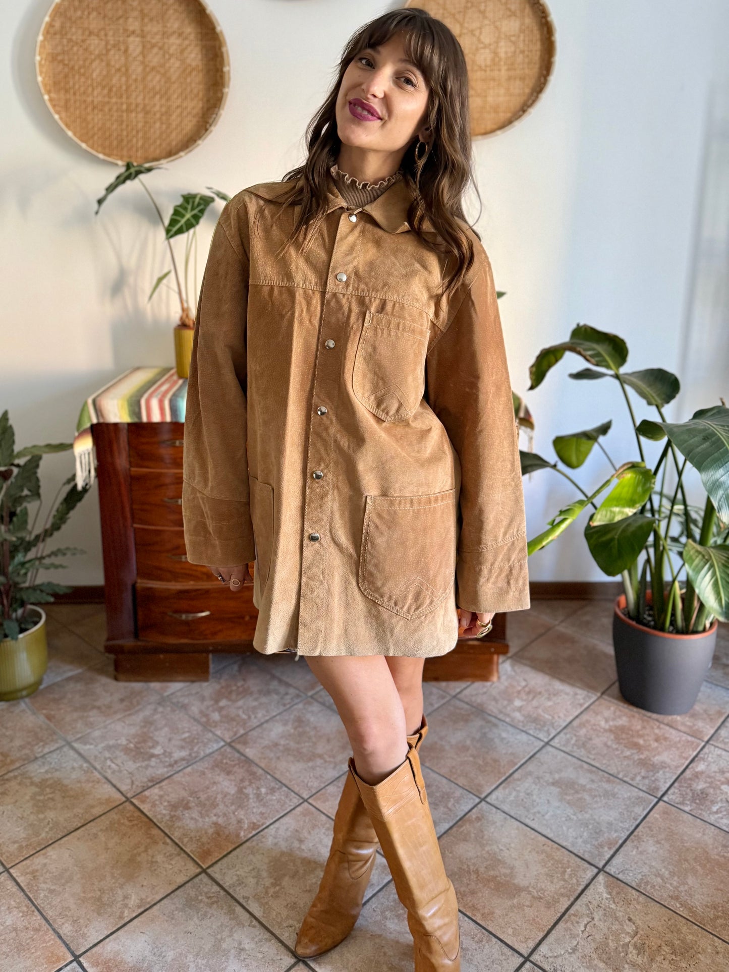 1970's vintage oversize tan leather shirt