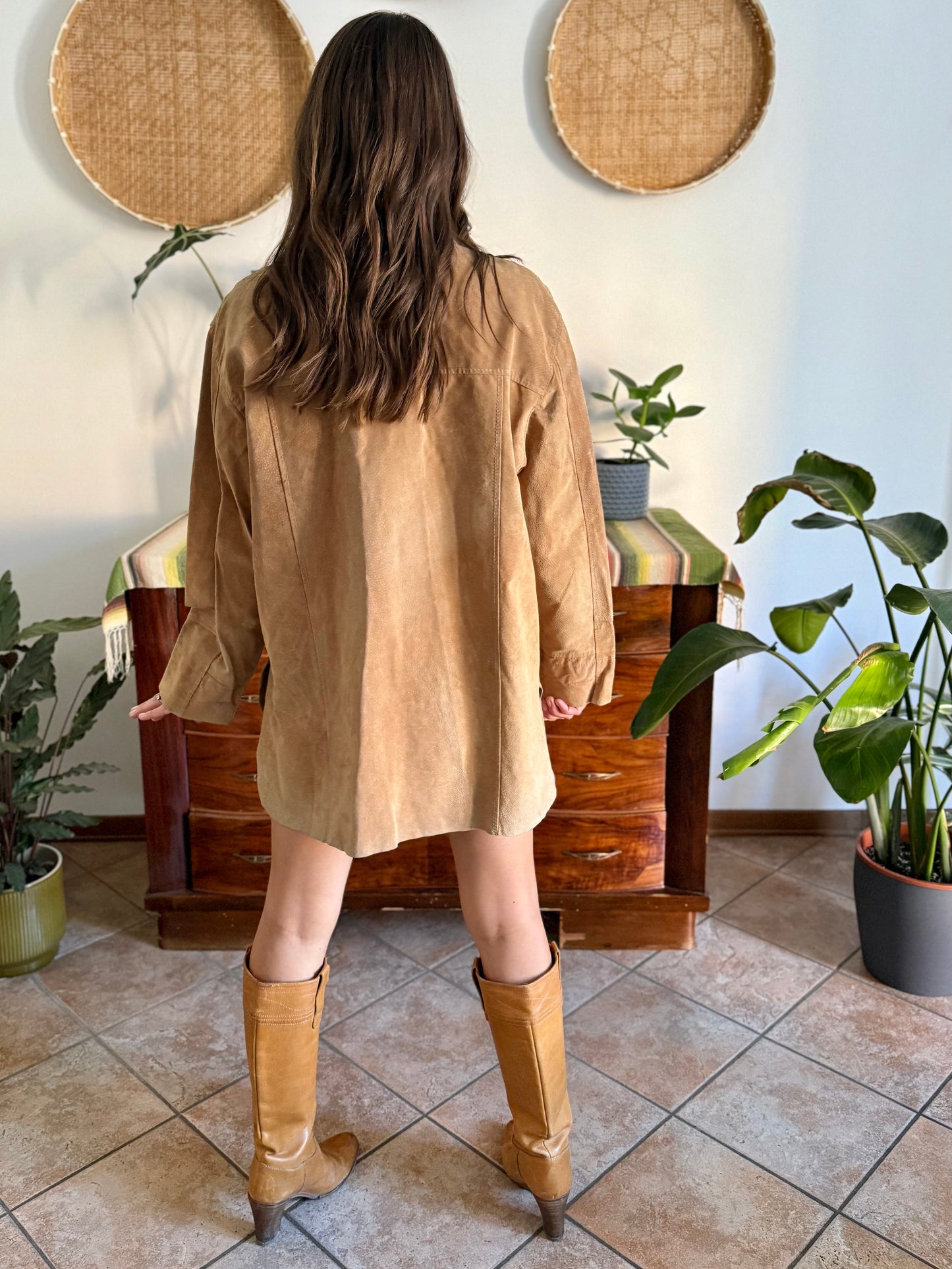 1970's vintage oversize tan leather shirt