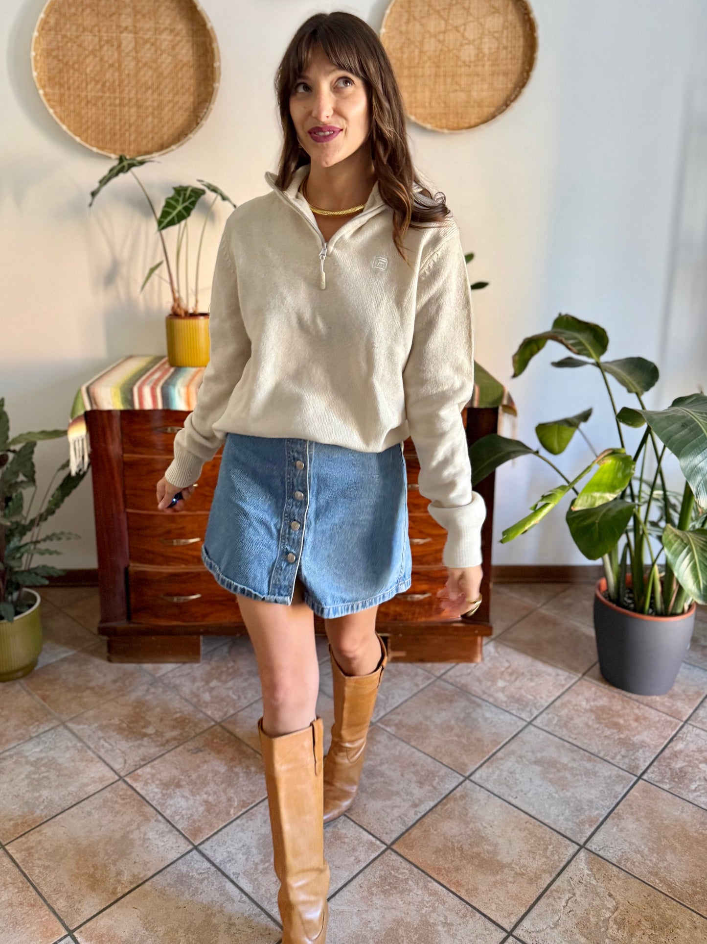 1990's vintage cream wool zip up neck Fila pullover