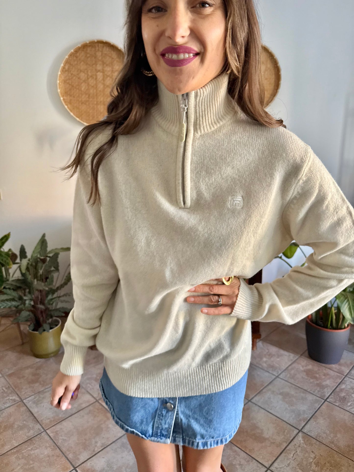 1990's vintage cream wool zip up neck Fila pullover