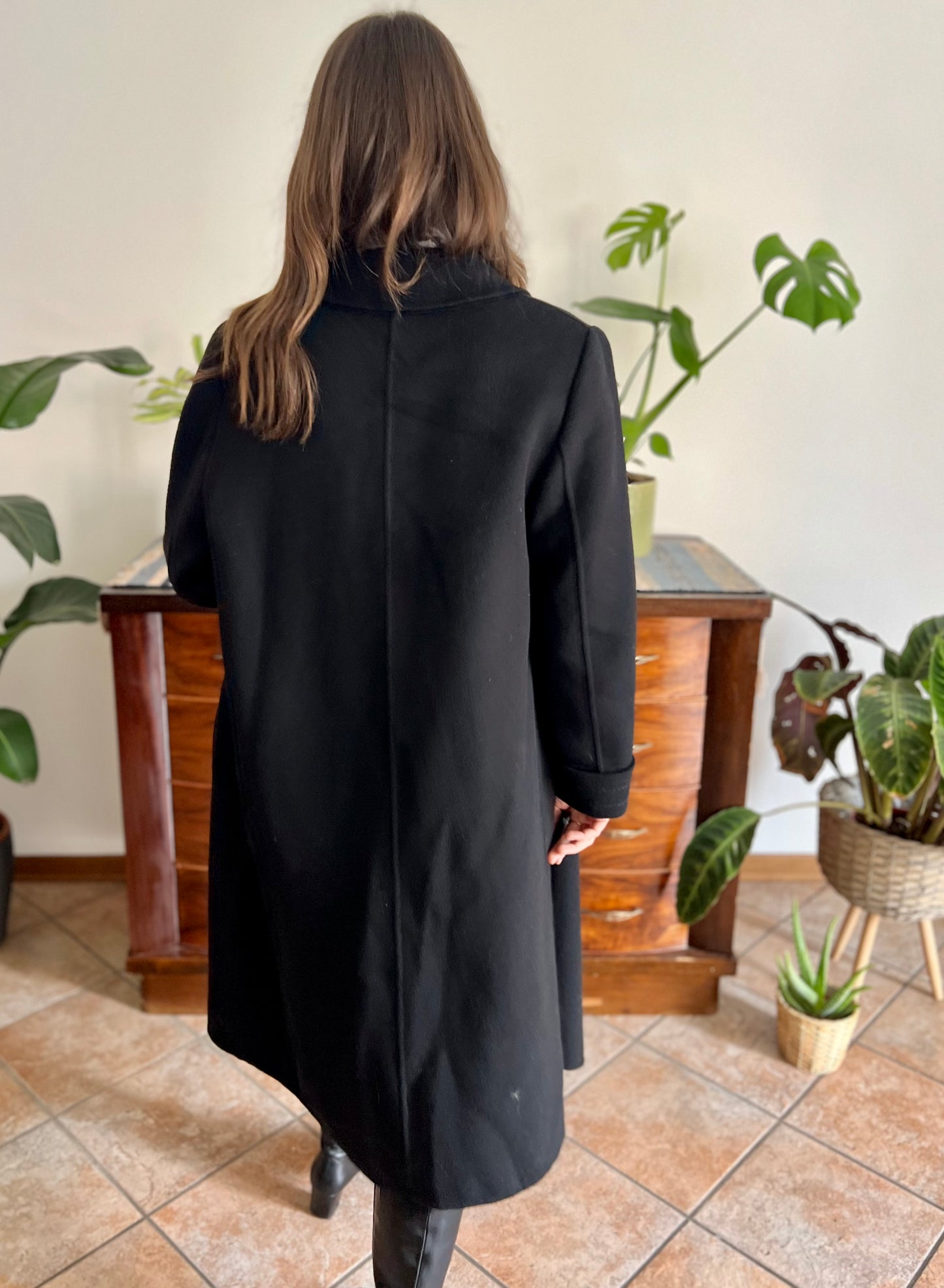 1960's vintage black wool overcoat with oversize black buttons
