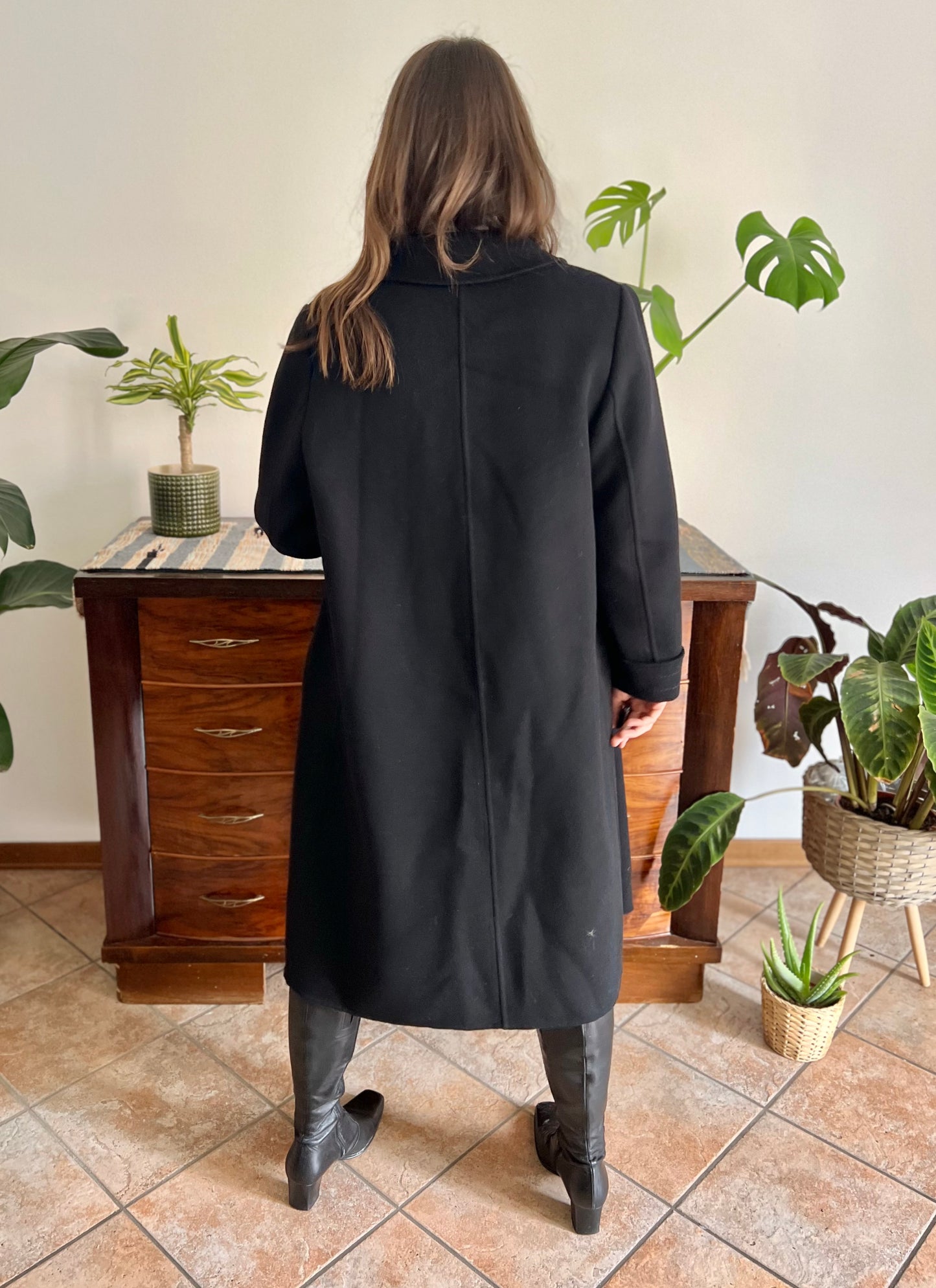 1960's vintage black wool overcoat with oversize black buttons