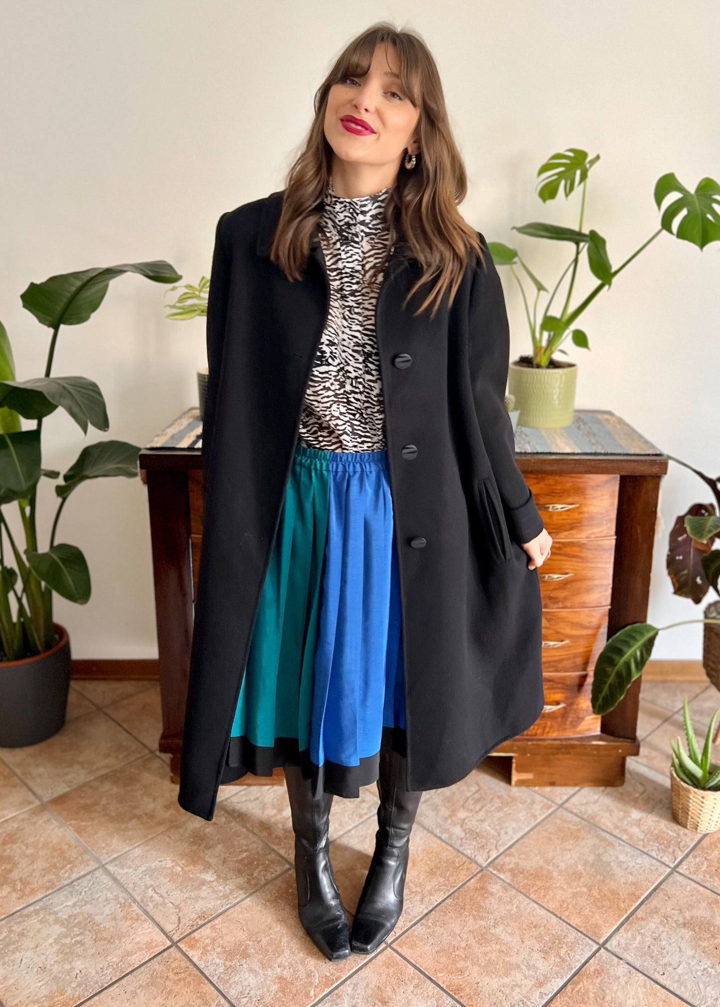 1960's vintage black wool overcoat with oversize black buttons