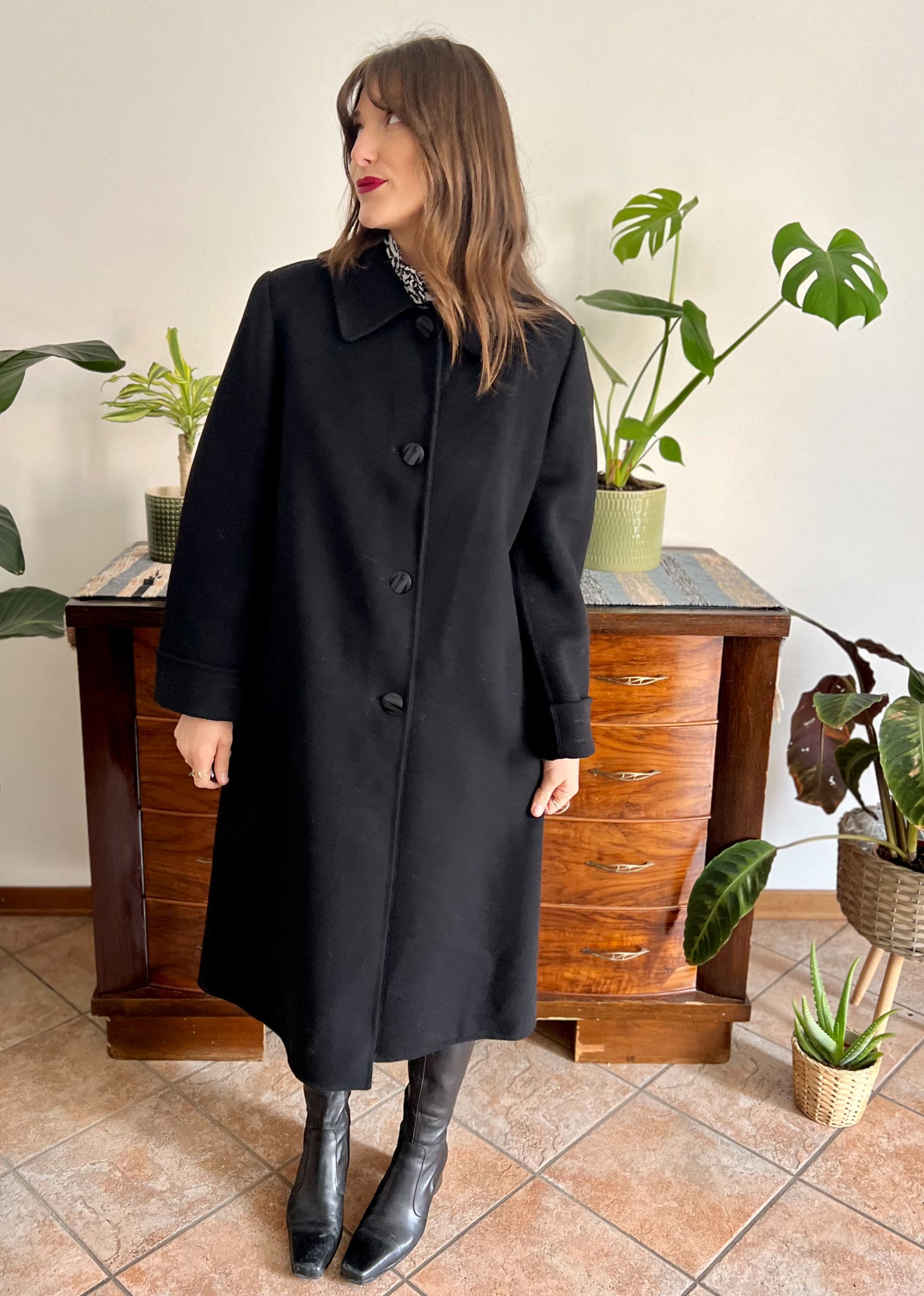 1960's vintage black wool overcoat with oversize black buttons