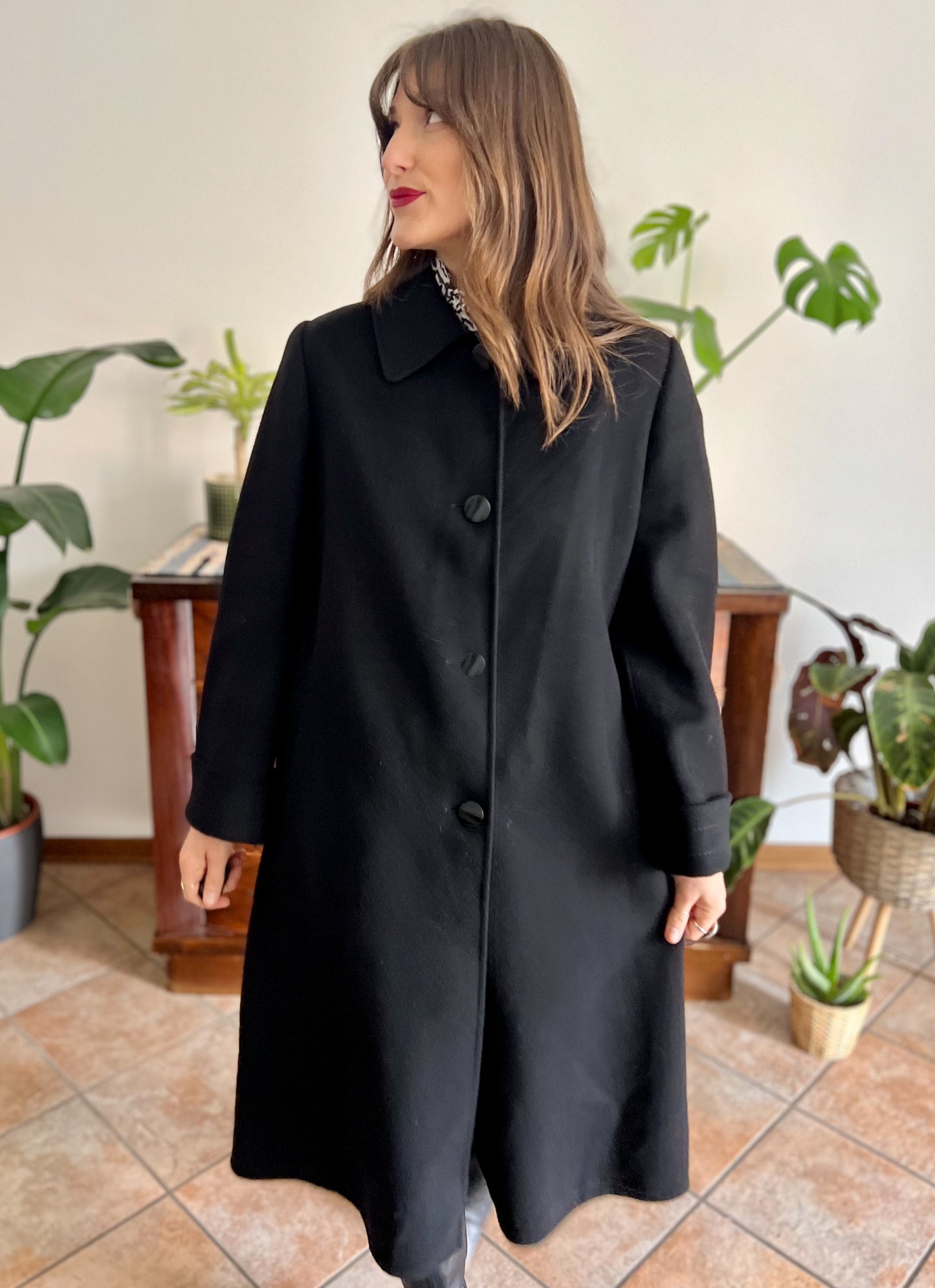 1960's vintage black wool overcoat with oversize black buttons