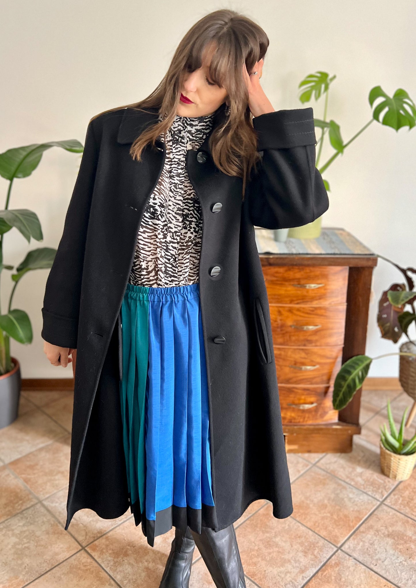 1960's vintage black wool overcoat with oversize black buttons