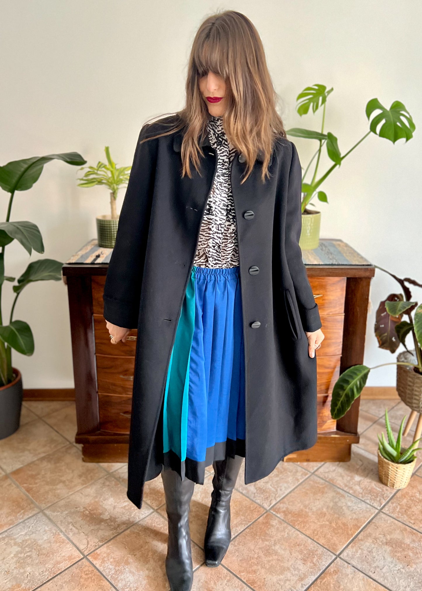 1960's vintage black wool overcoat with oversize black buttons
