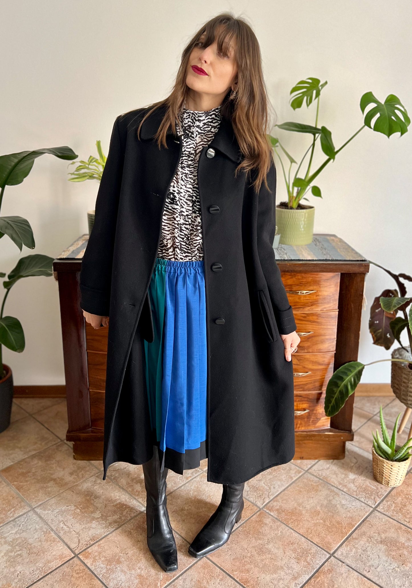 1960's vintage black wool overcoat with oversize black buttons