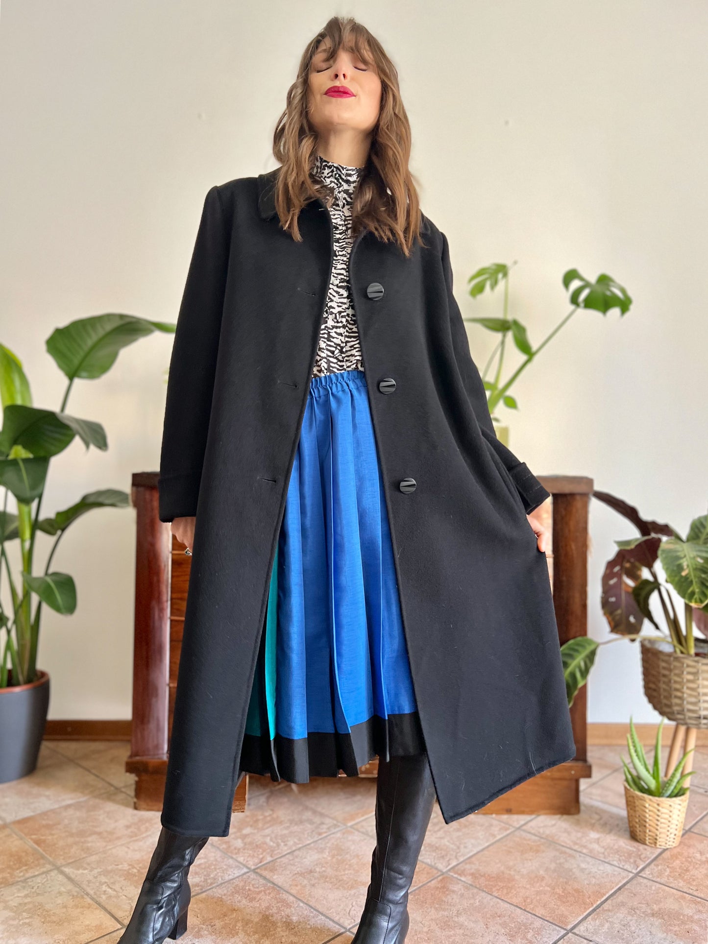 1960's vintage black wool overcoat with oversize black buttons