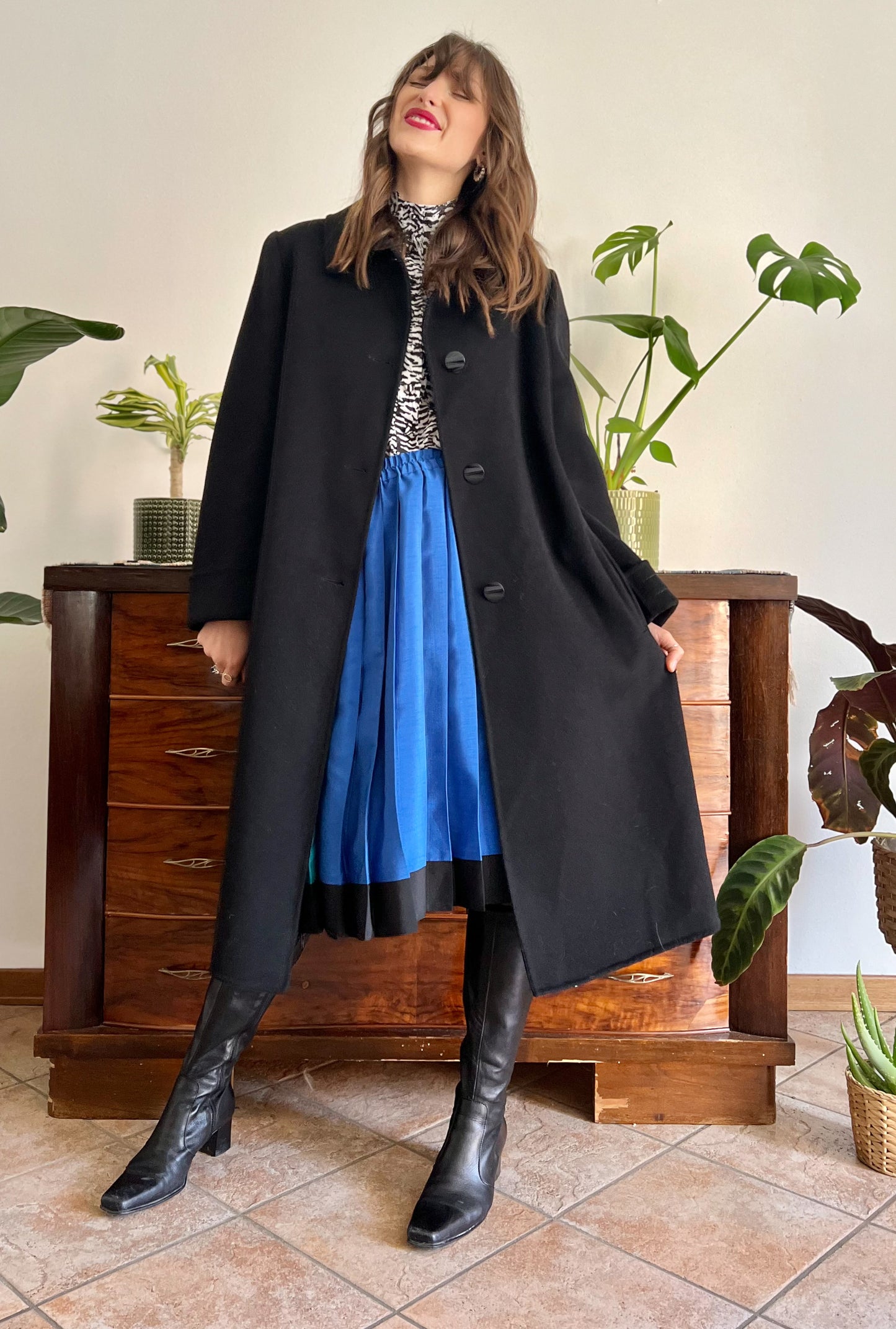 1960's vintage black wool overcoat with oversize black buttons