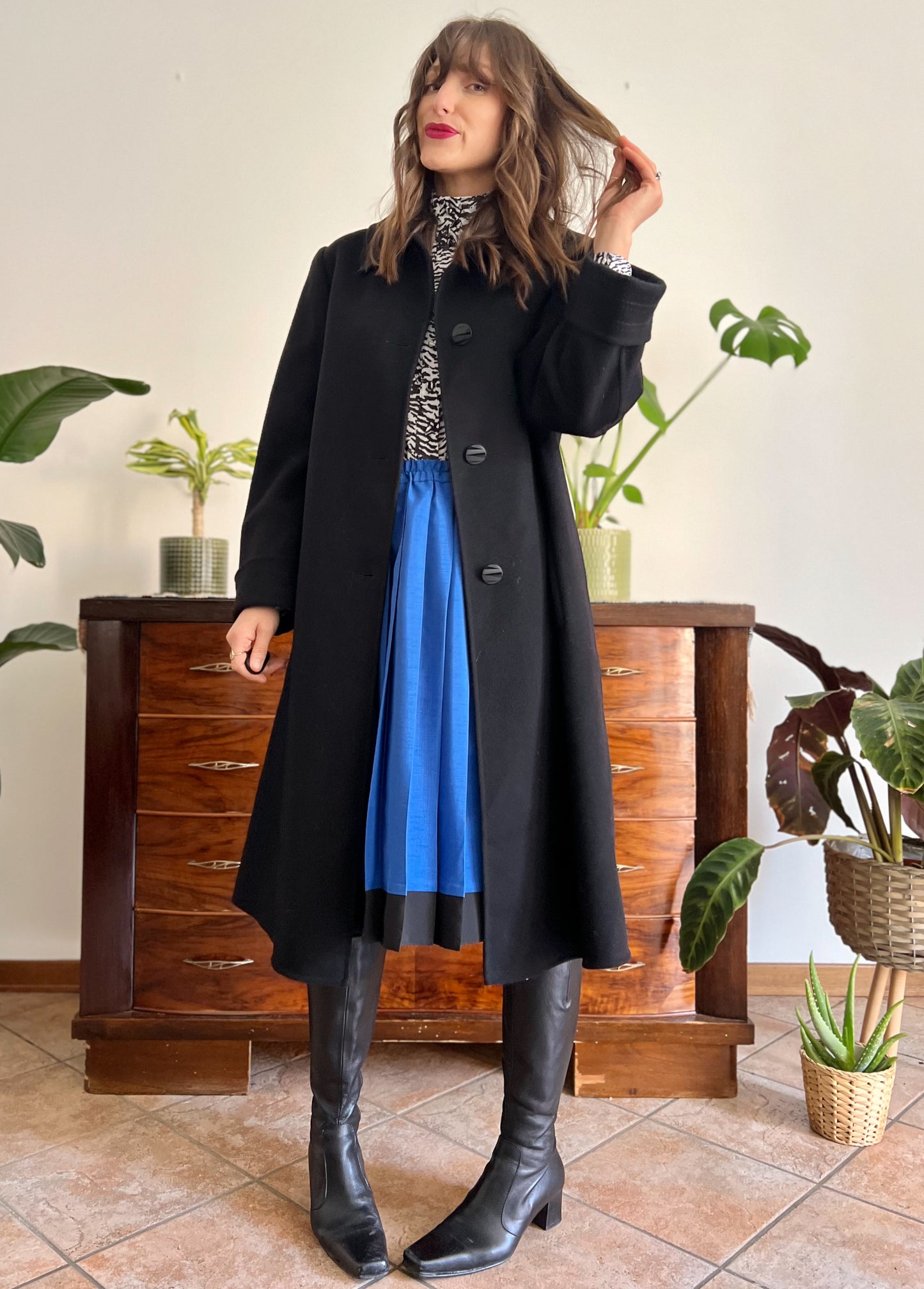 1960's vintage black wool overcoat with oversize black buttons