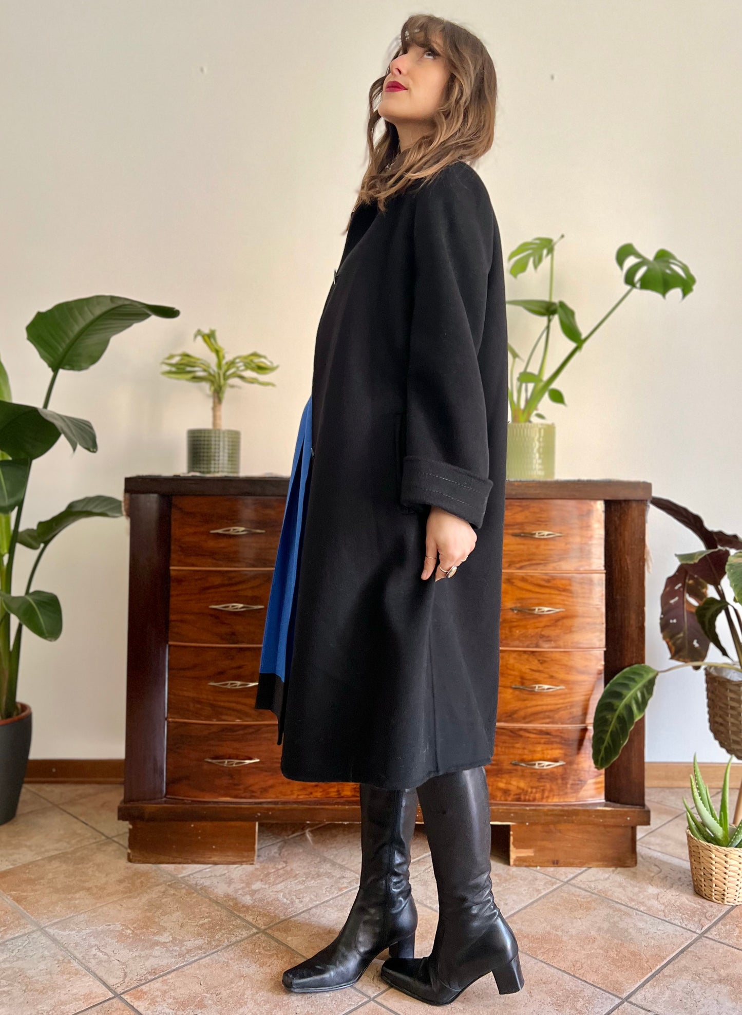 1960's vintage black wool overcoat with oversize black buttons