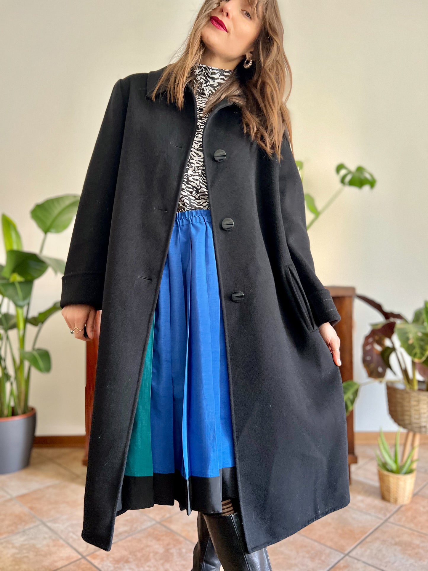 1960's vintage black wool overcoat with oversize black buttons