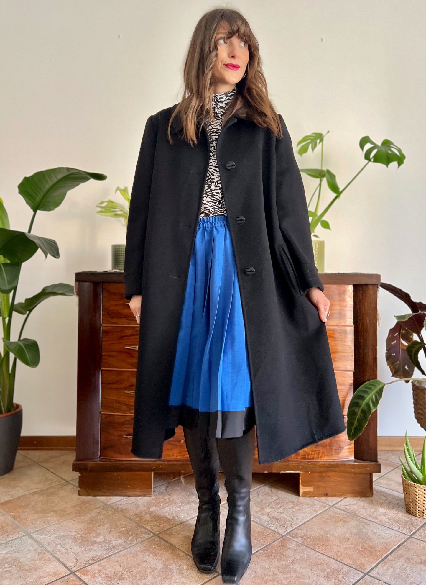 1960's vintage black wool overcoat with oversize black buttons