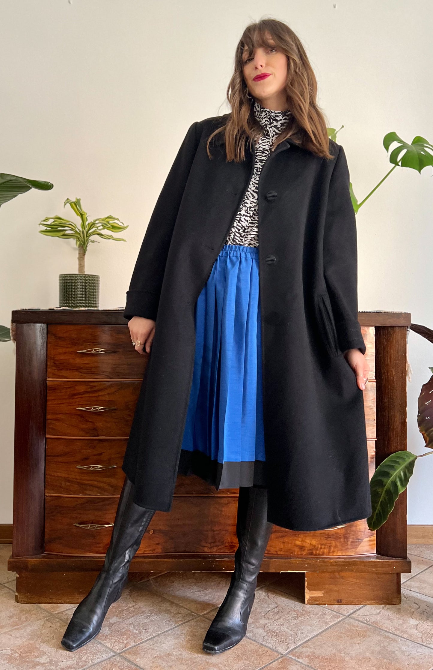 1960's vintage black wool overcoat with oversize black buttons
