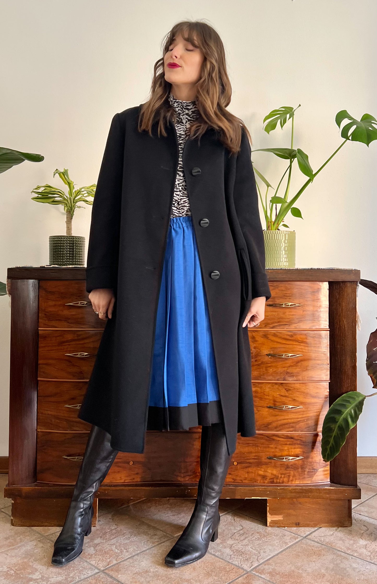 1960's vintage black wool overcoat with oversize black buttons