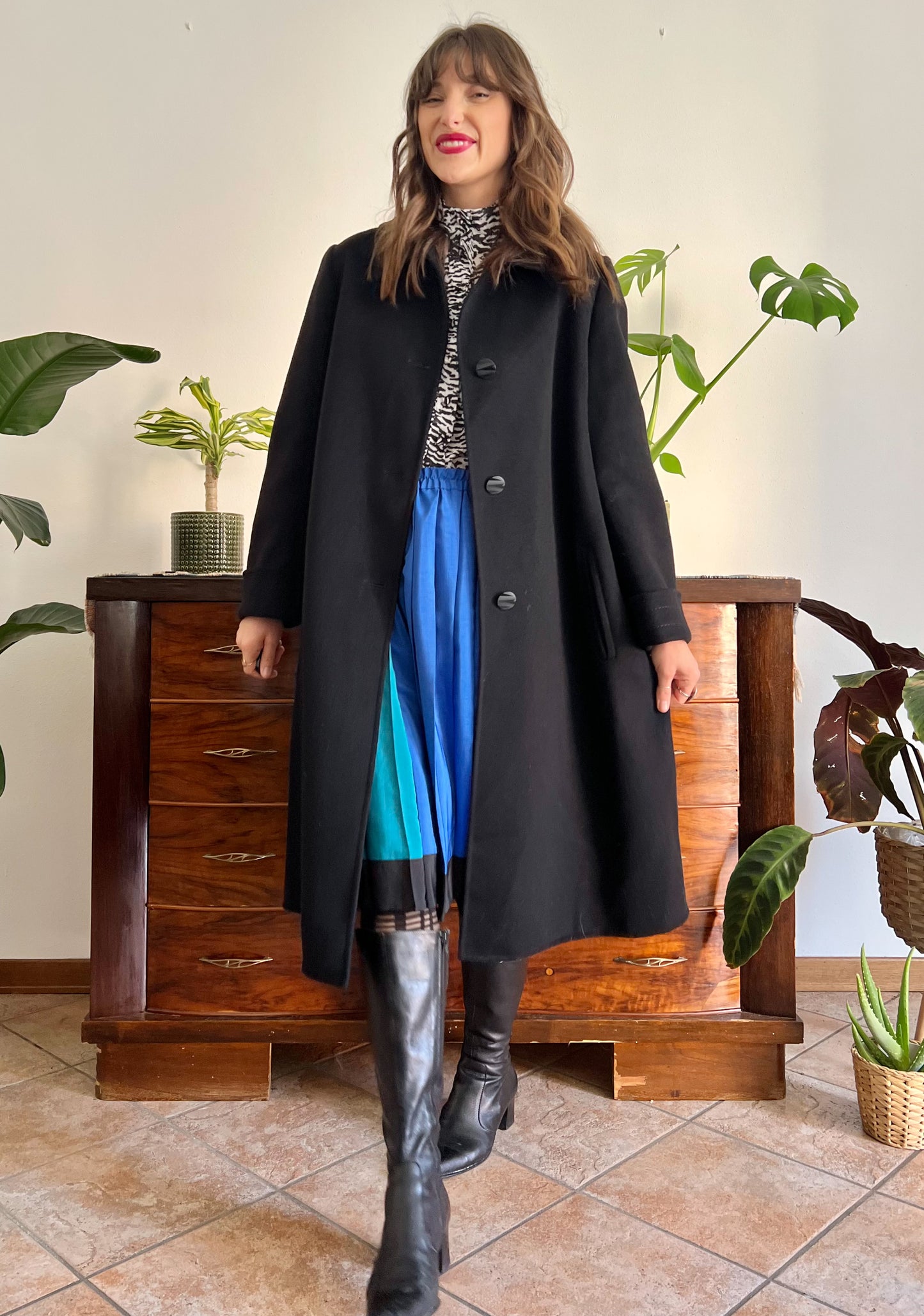 1960's vintage black wool overcoat with oversize black buttons