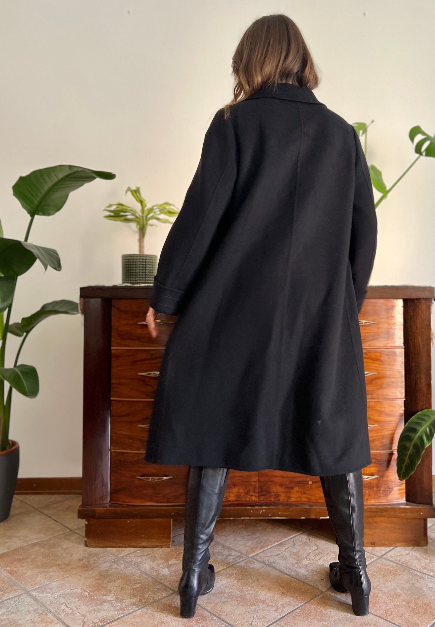 1960's vintage black wool overcoat with oversize black buttons