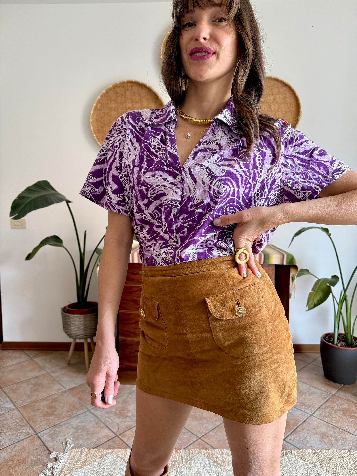 1990's vintage multi tonal purple tie dye effect floral print shirt