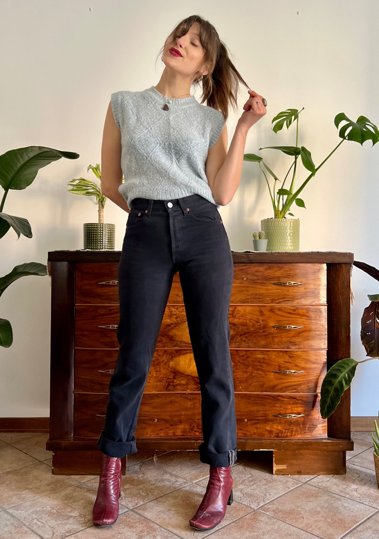 1990's vintage black denim button fly jeans