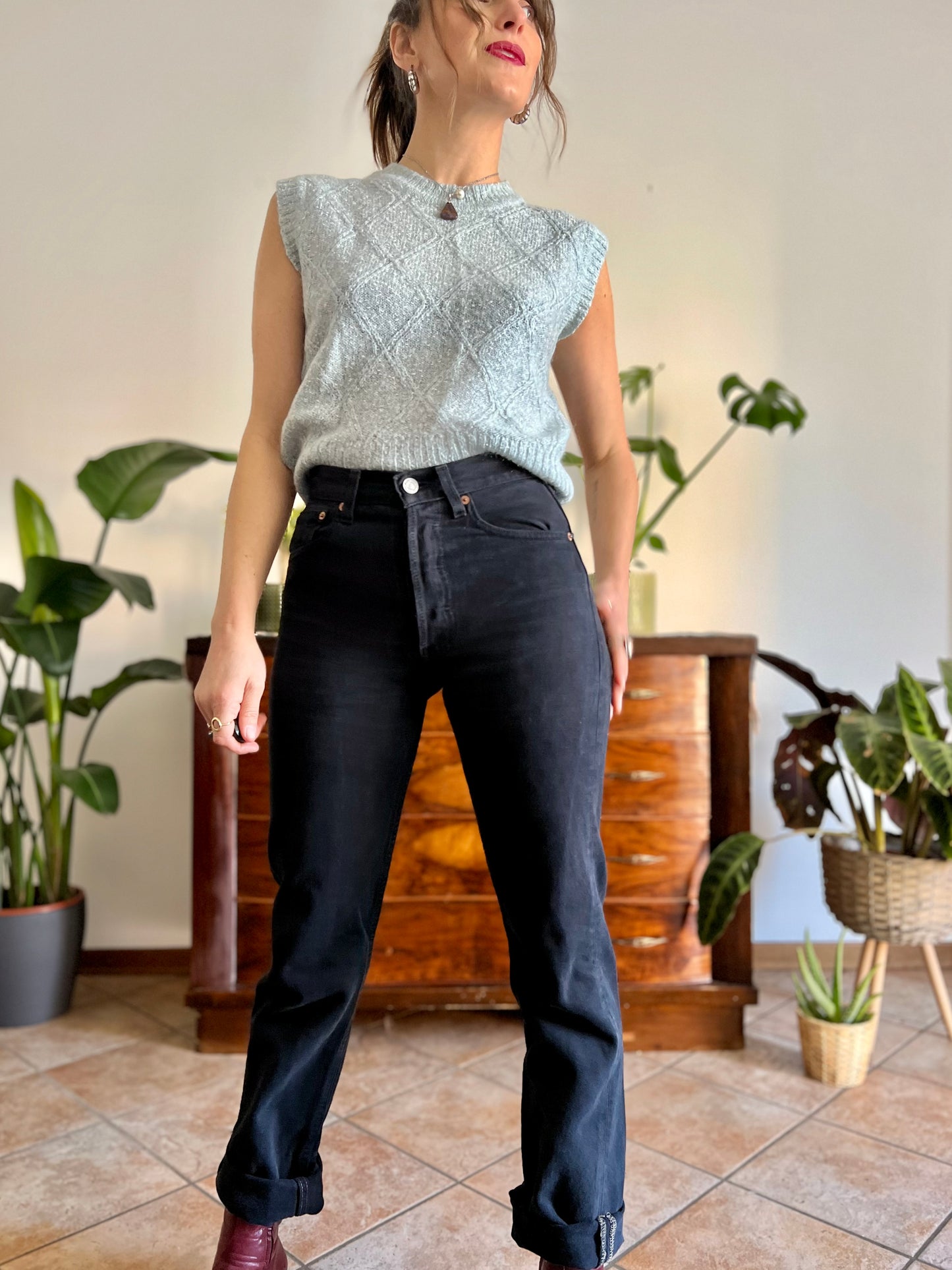 1990's vintage black denim button fly jeans
