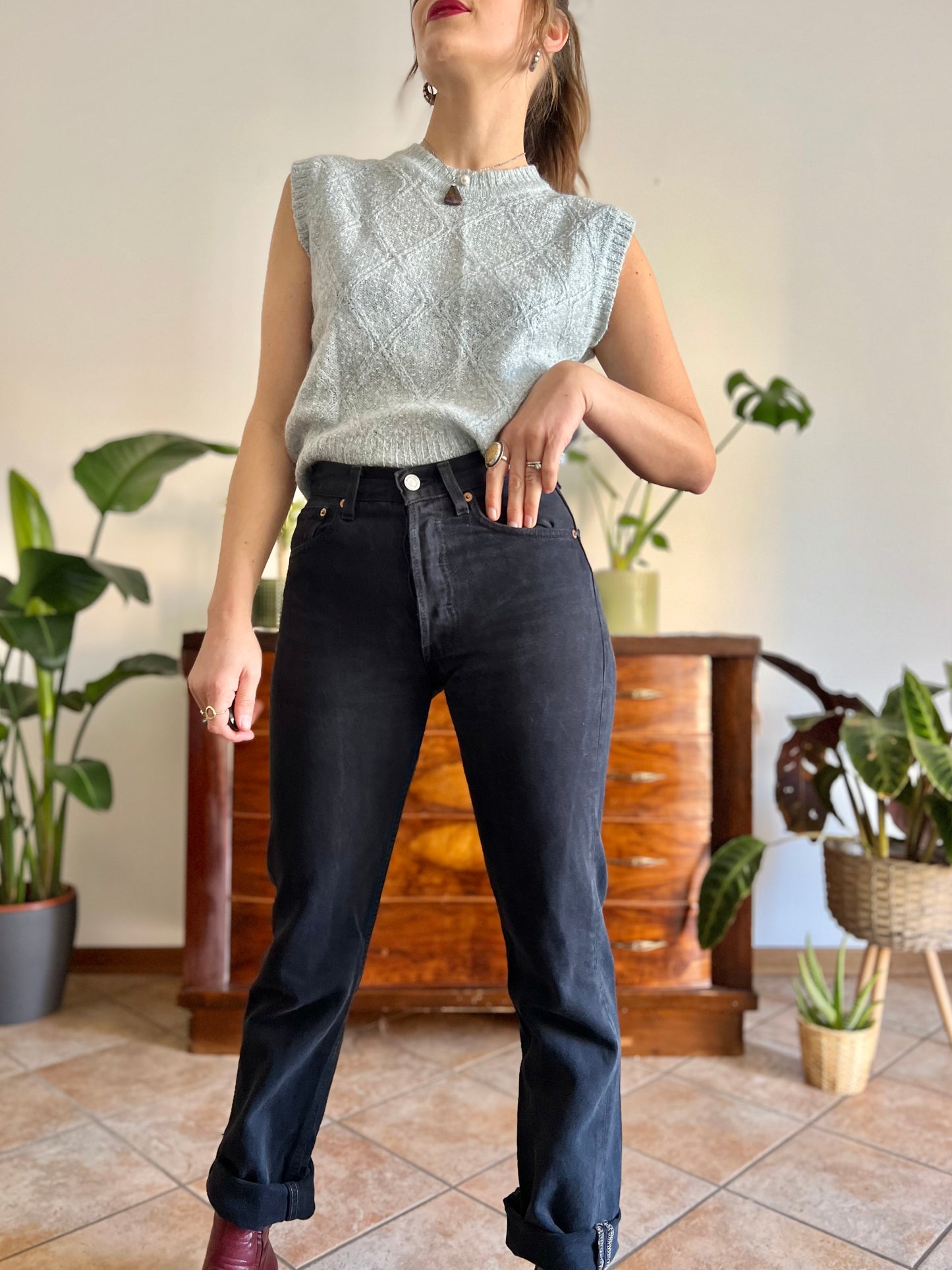 1990's vintage black denim button fly jeans