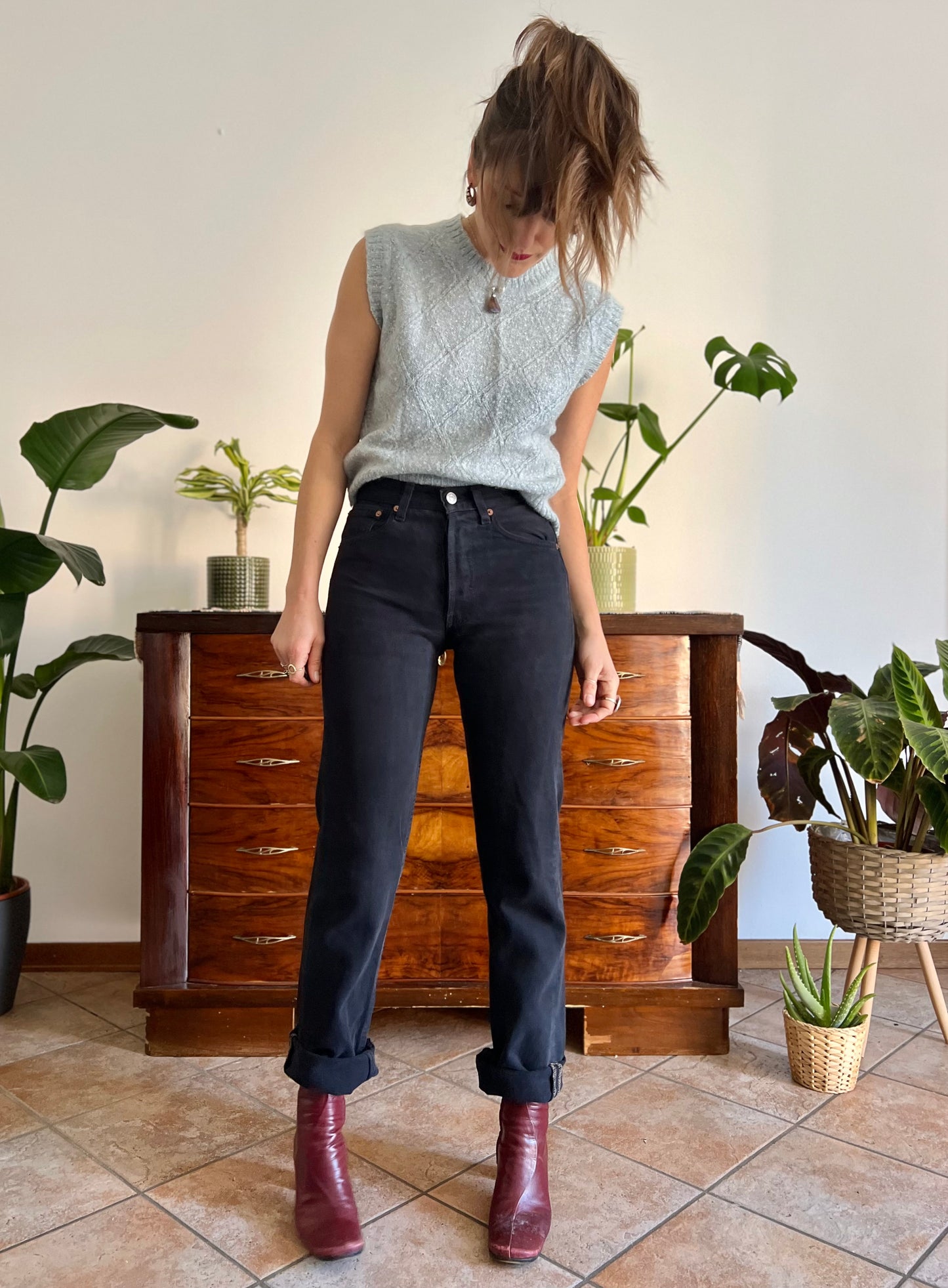 1990's vintage black denim button fly jeans
