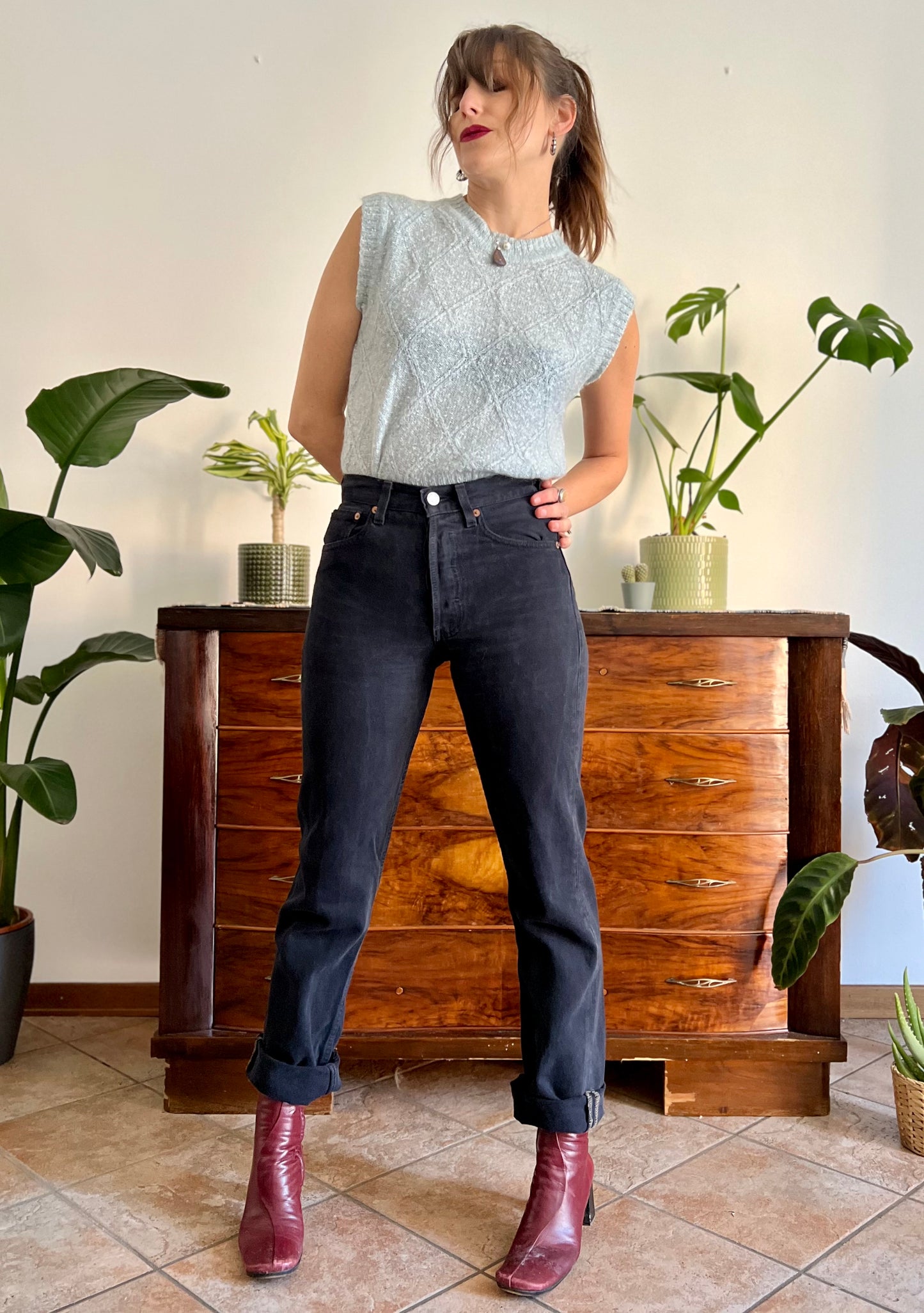 1990's vintage black denim button fly jeans