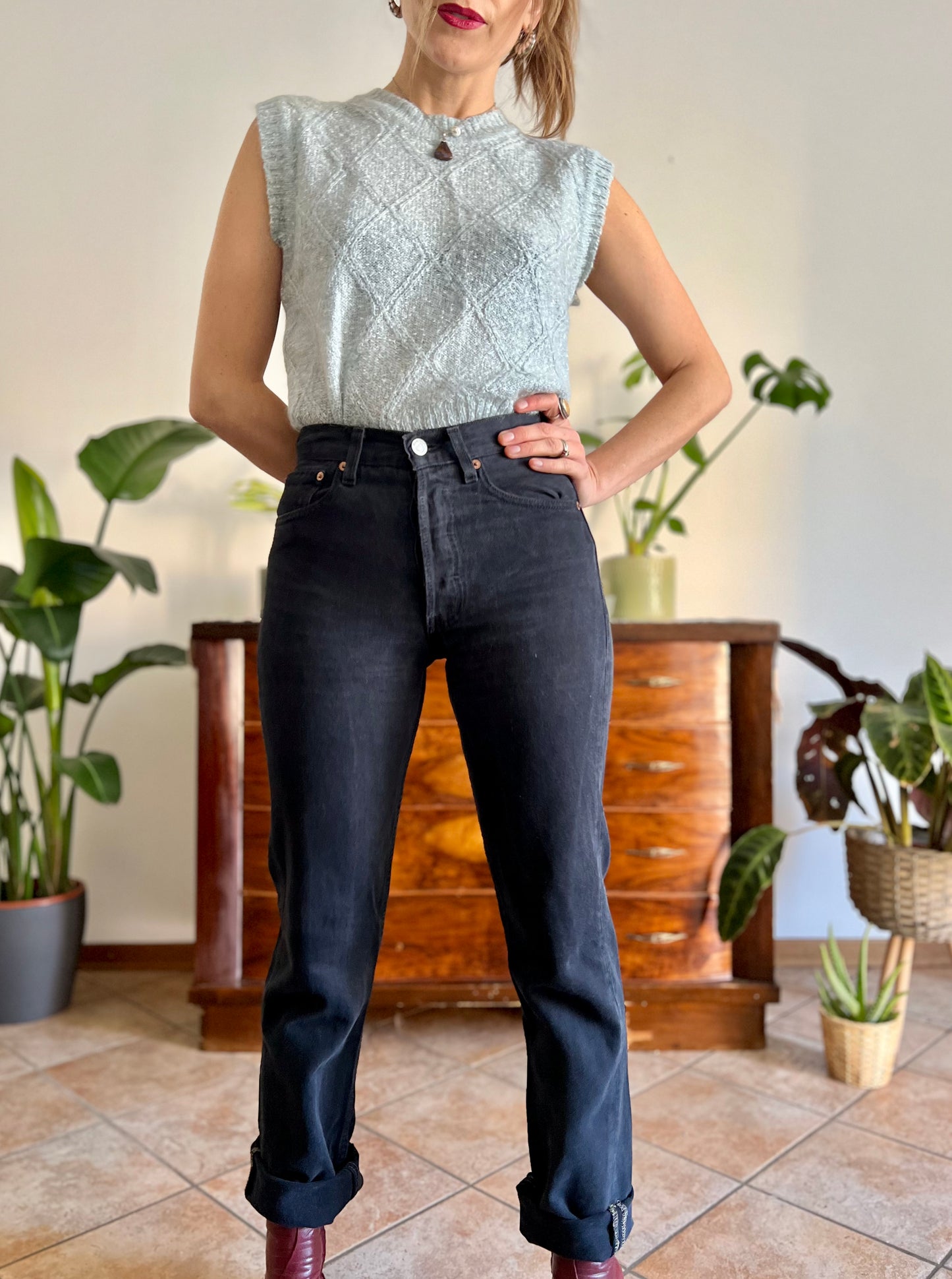 1990's vintage black denim button fly jeans