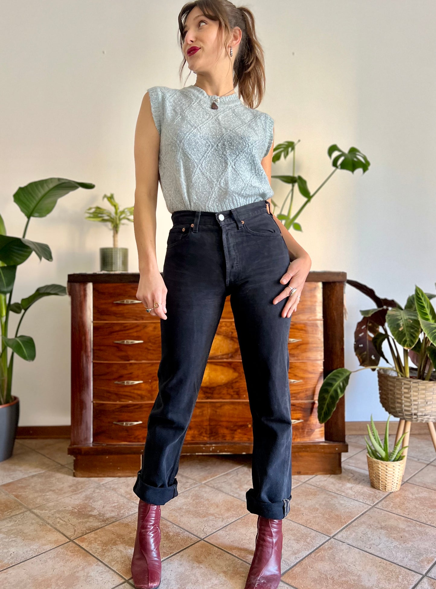 1990's vintage black denim button fly jeans