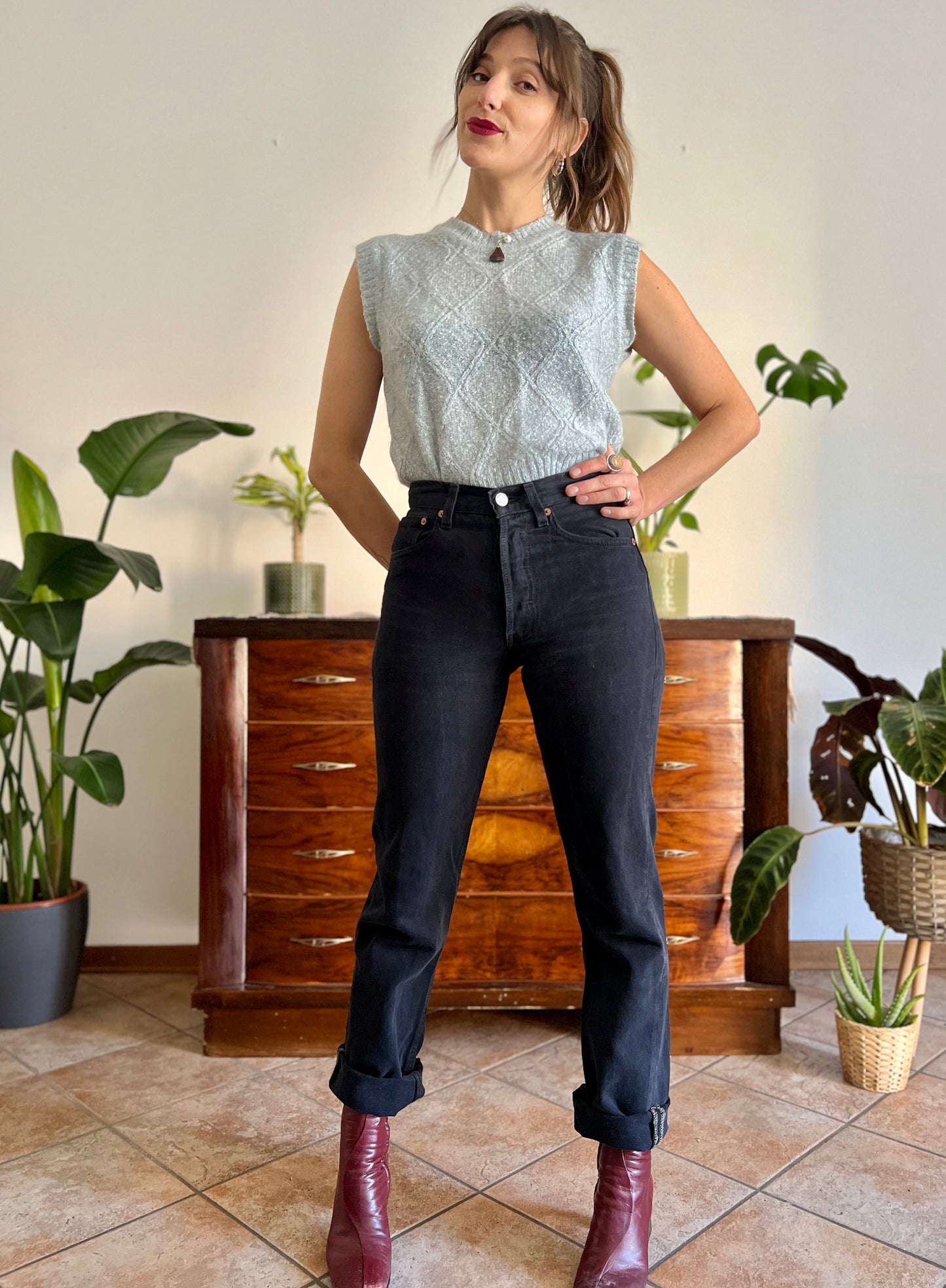 1990's vintage black denim button fly jeans