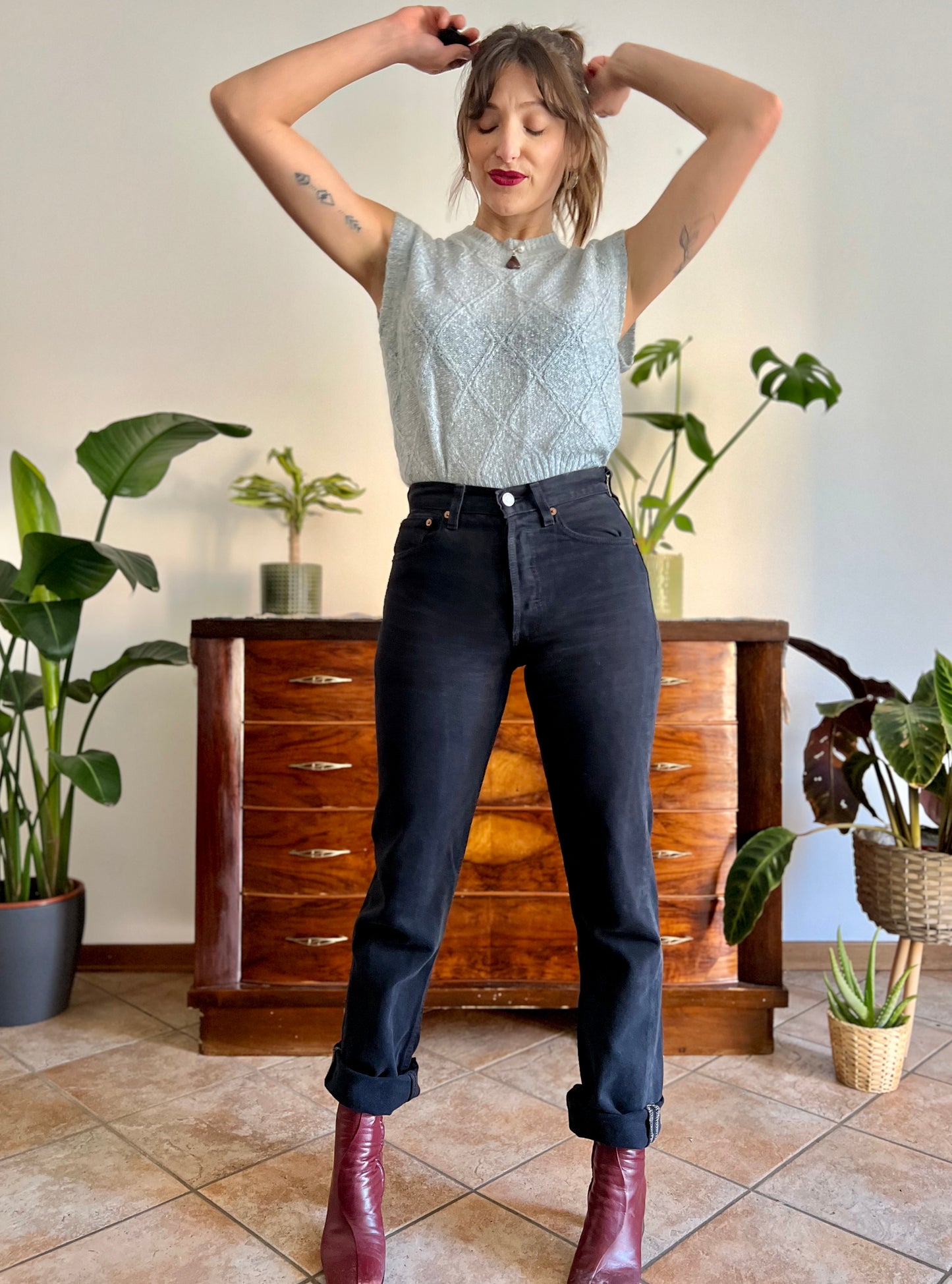 1990's vintage black denim button fly jeans