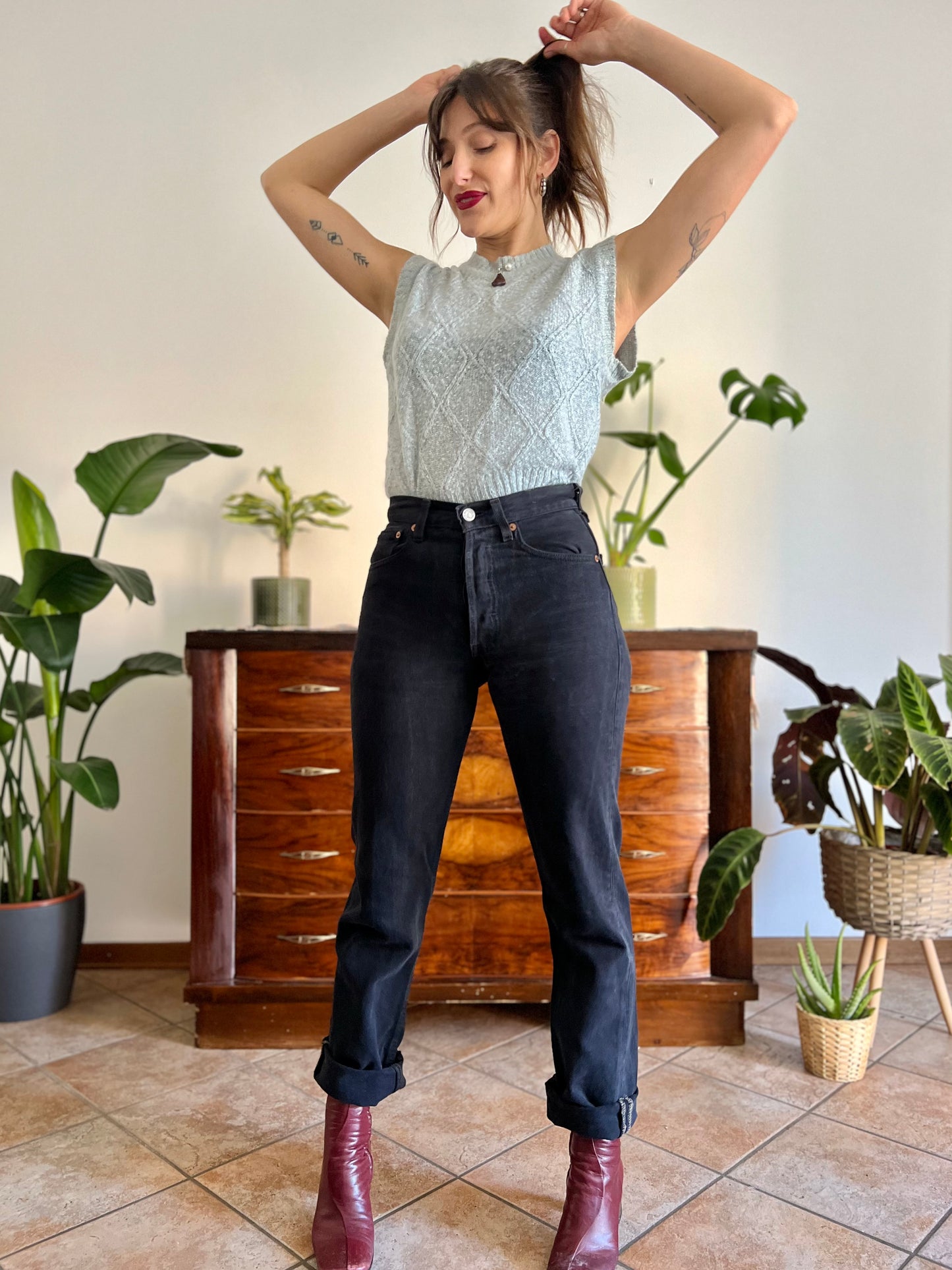 1990's vintage black denim button fly jeans