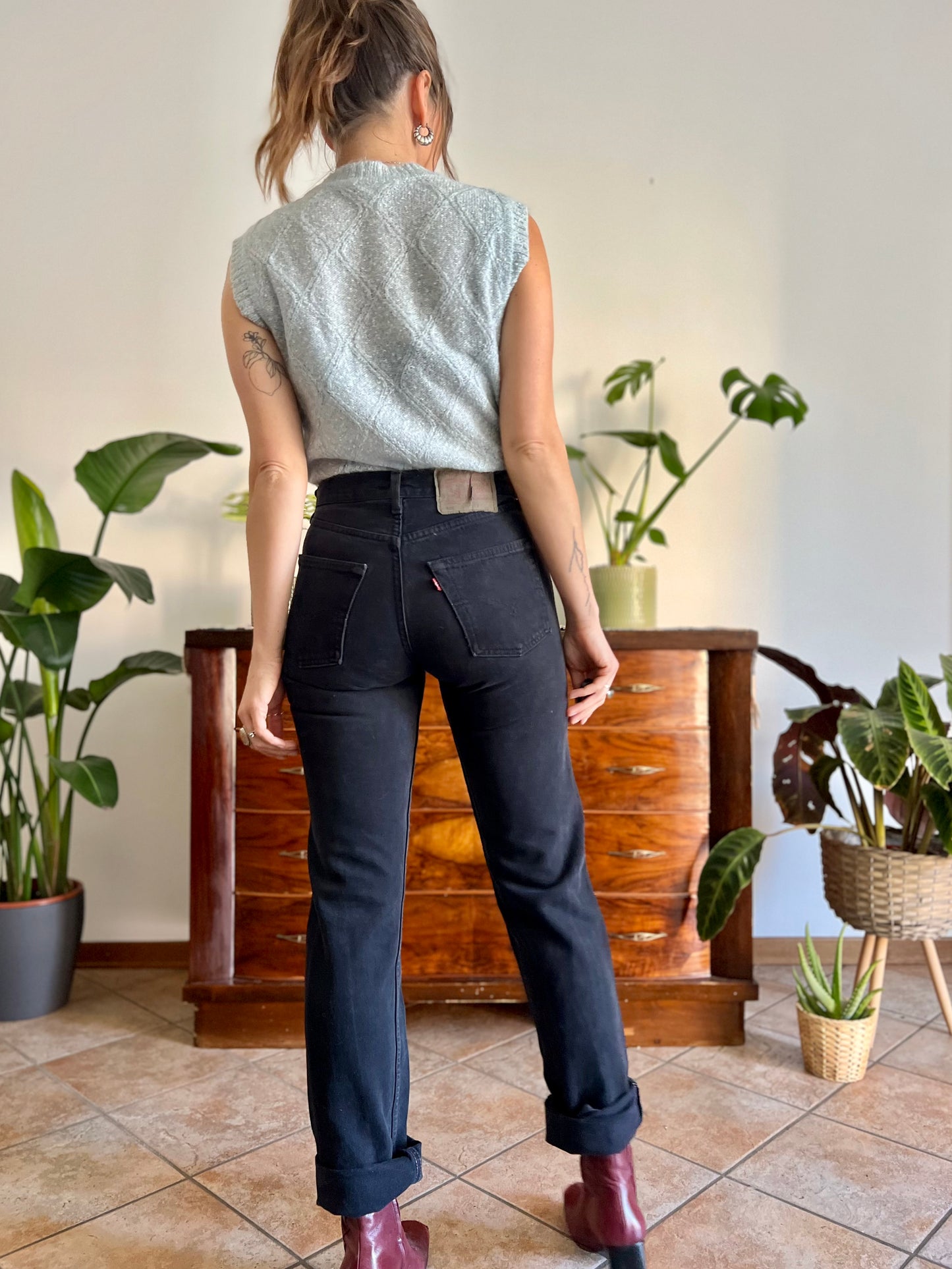 1990's vintage black denim button fly jeans