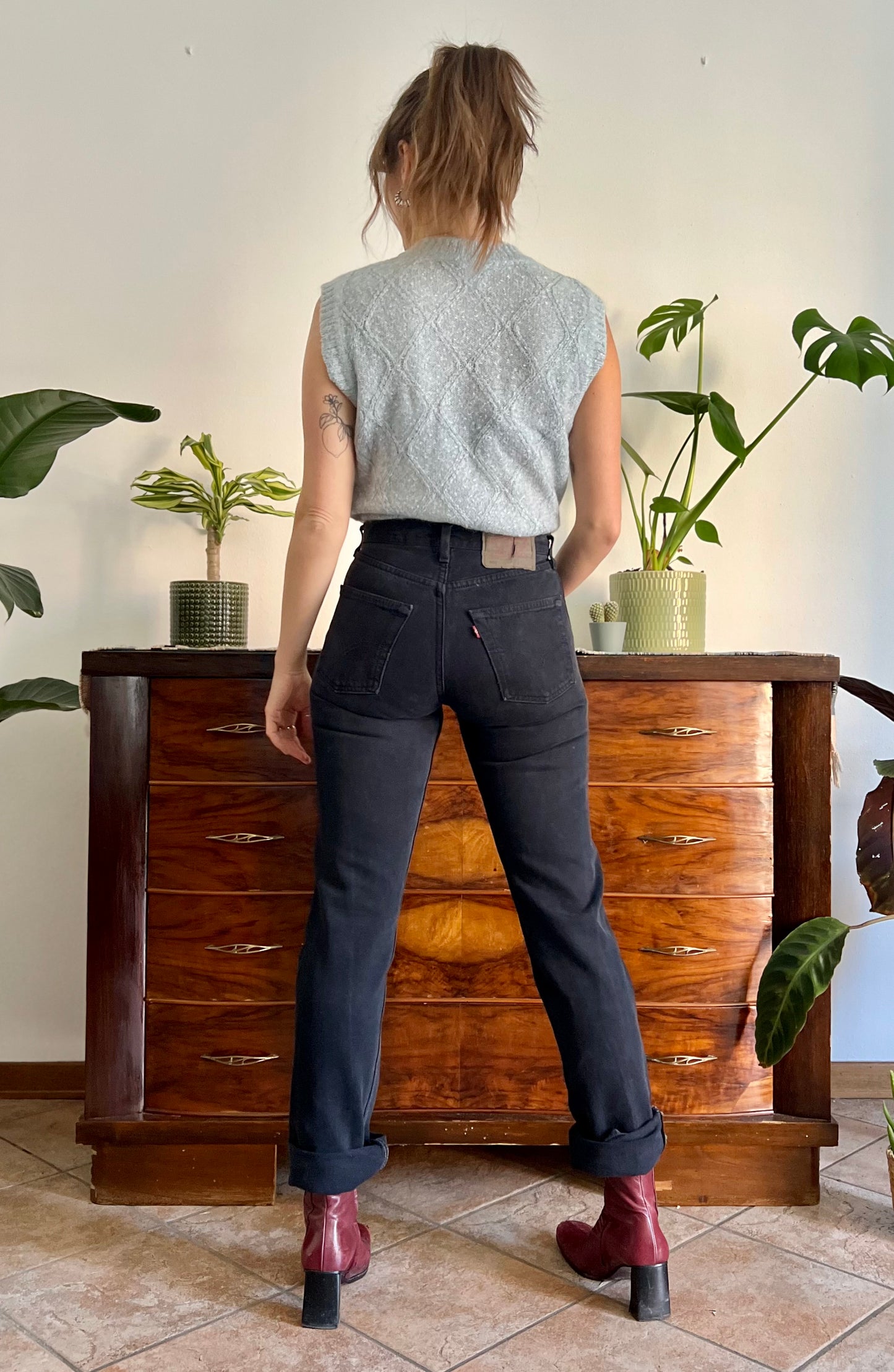 1990's vintage black denim button fly jeans