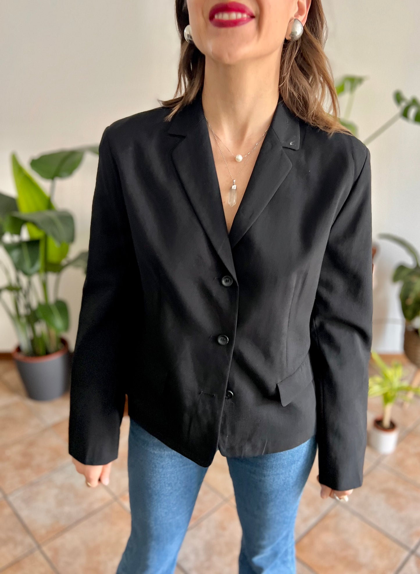 1990's vintage black wool blend tailored blazer