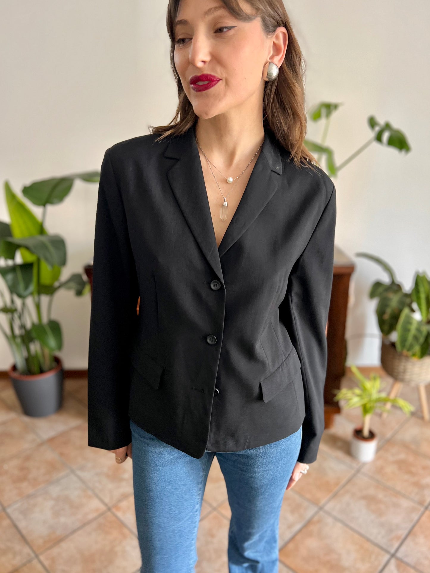 1990's vintage black wool blend tailored blazer