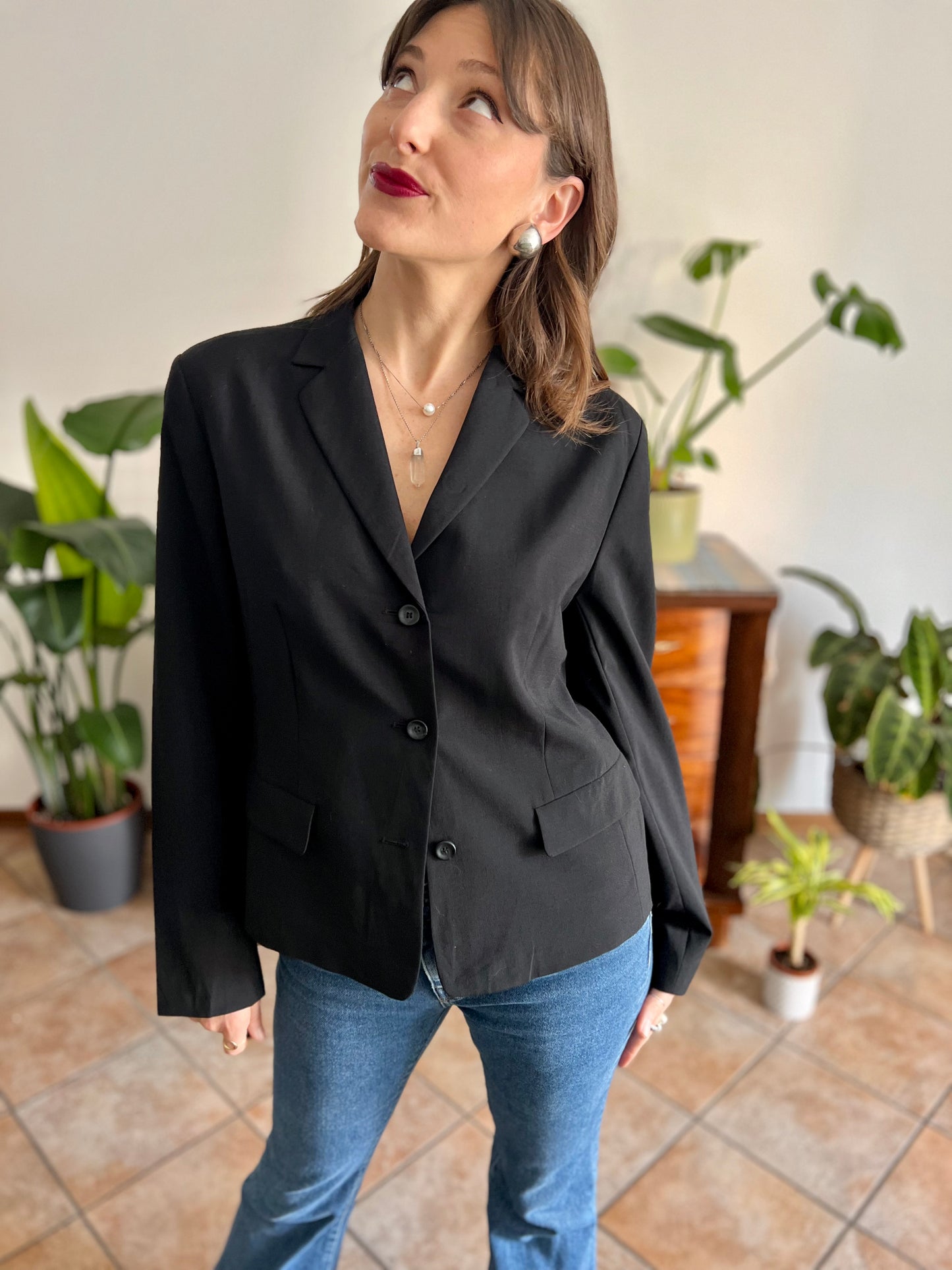 1990's vintage black wool blend tailored blazer