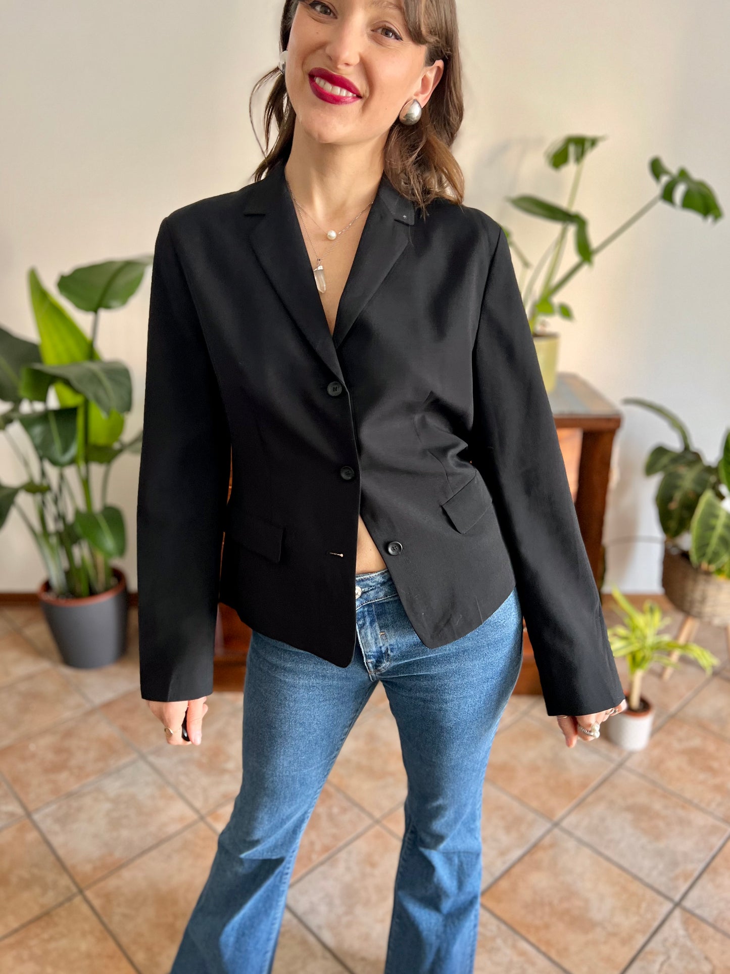 1990's vintage black wool blend tailored blazer