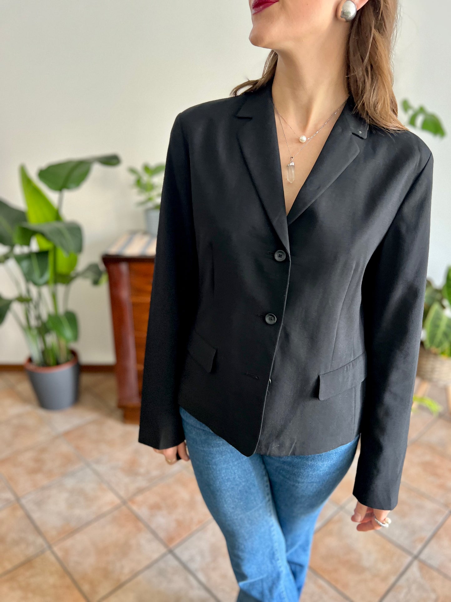 1990's vintage black wool blend tailored blazer